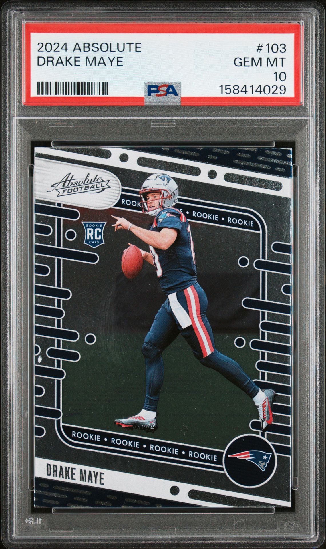 2024 Panini Absolute Drake Maye #103 Gem Mt 10 front view - PSA graded GEM MT 10