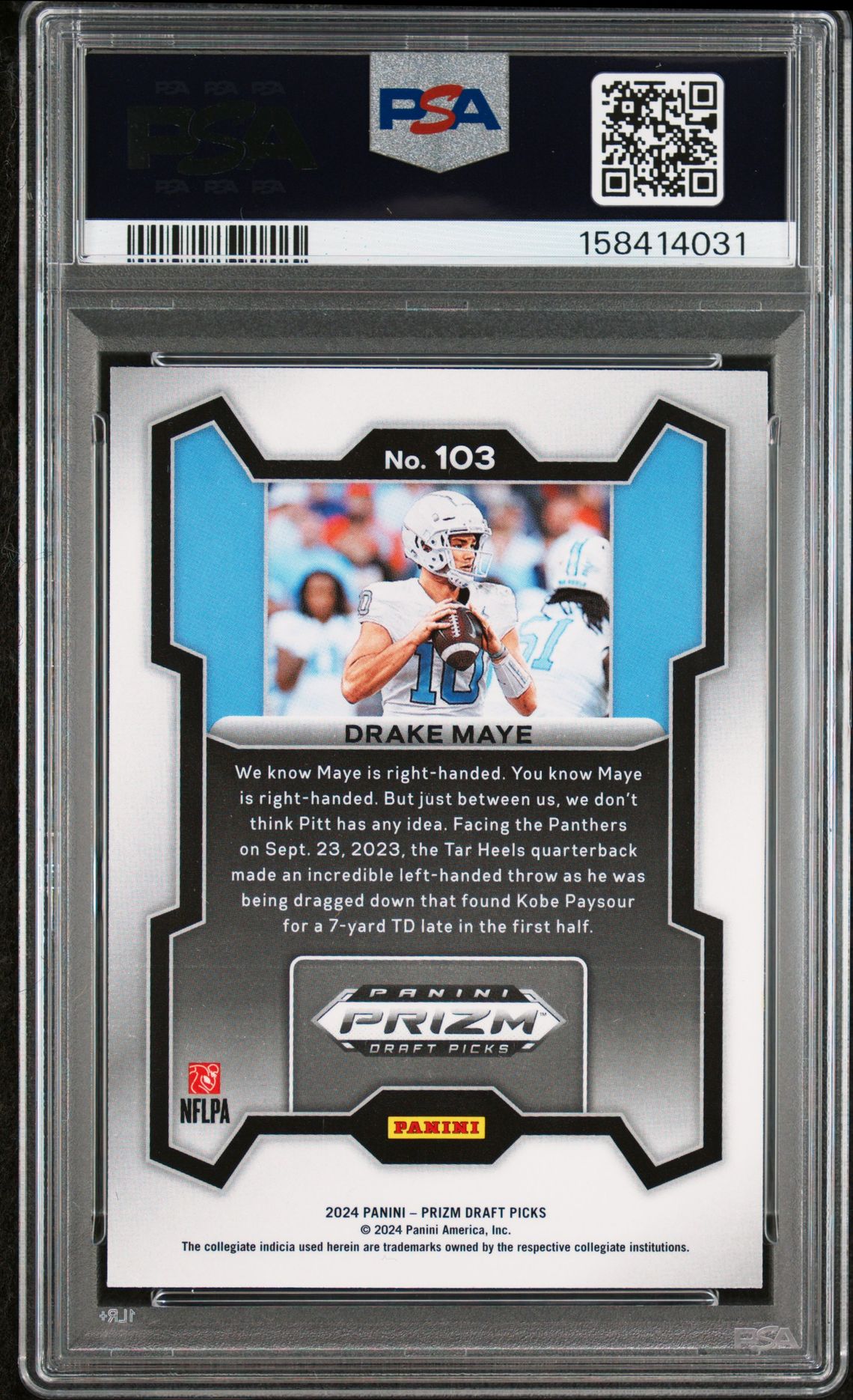 2024 Panini Prizm Draft Picks Drake Maye #103 Mint 9 back