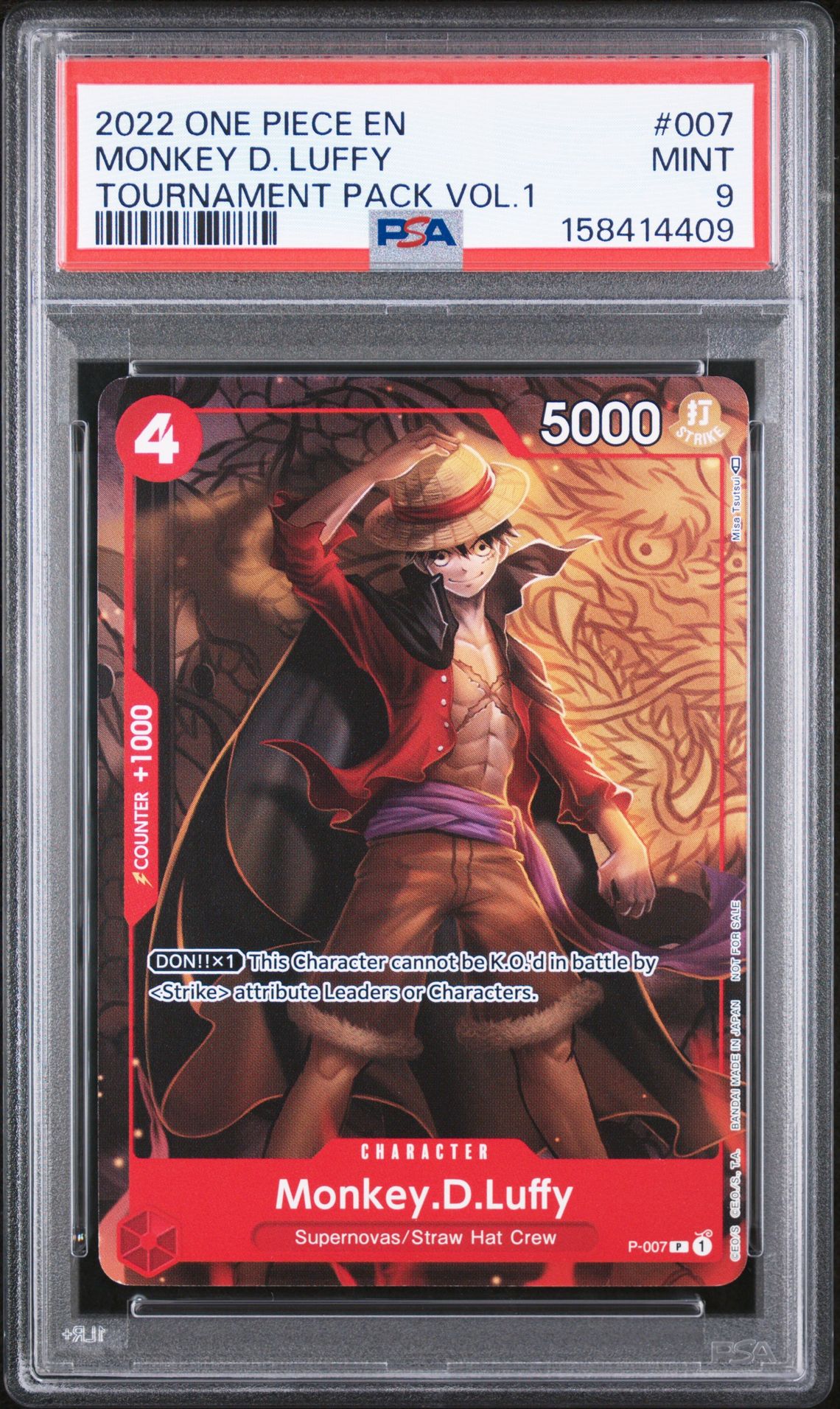 2022 One Piece Promos Monkey D. Luffy #007 (Tournament Pack Vol.1) Mint 9 front