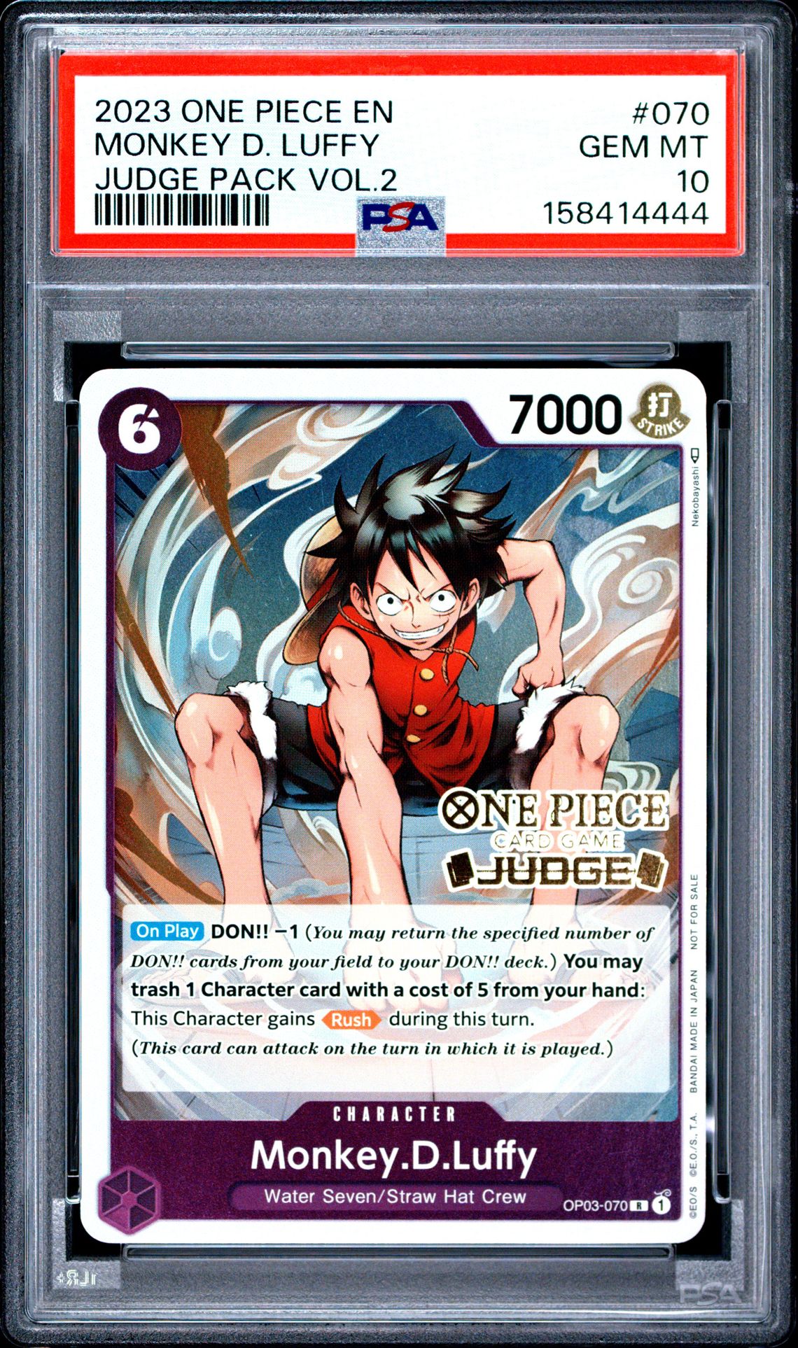 2023 One Piece Judge Pack Volume 2 Monkey D. Luffy #070 Gem Mt 10 front