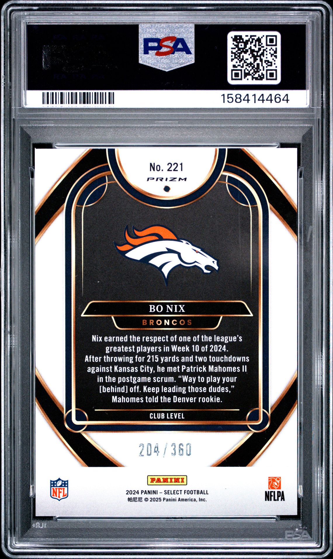 2024 Panini Select Bo Nix #221 (Purple Shock) Mint 9 back