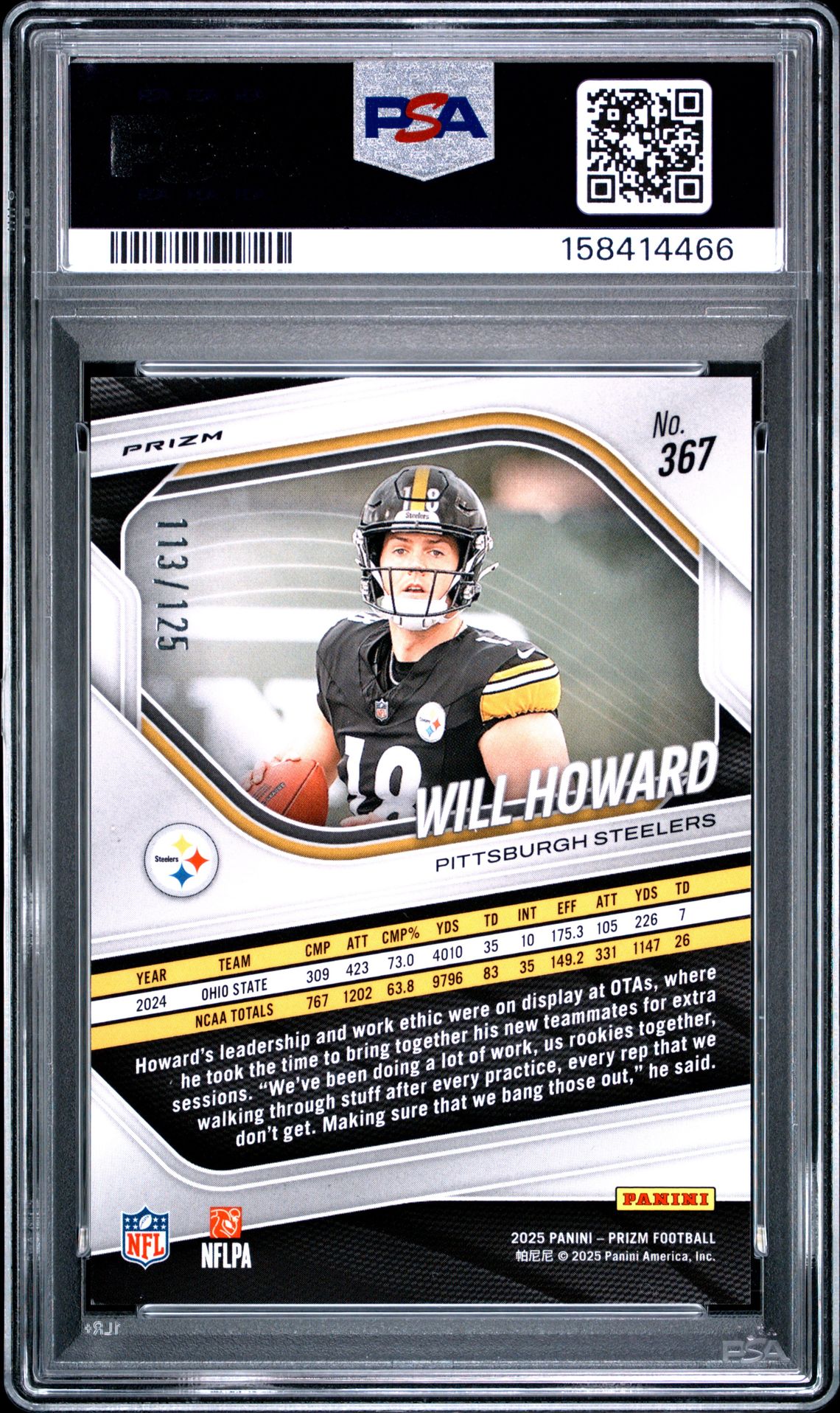 2025 Panini Prizm Will Howard #367 (No Huddle Blue) Mint 9 back