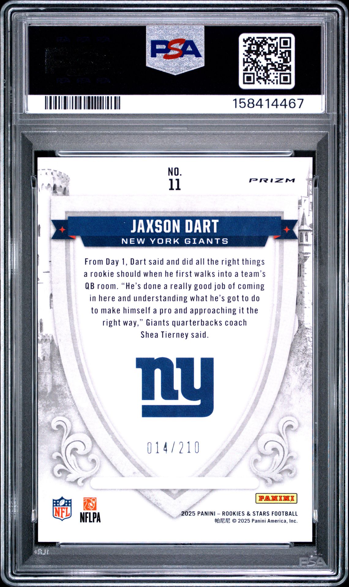 2025 Panini Rookies & Stars Crusade Jaxson Dart #11 (Crusade-Pandora) Mint 9 back