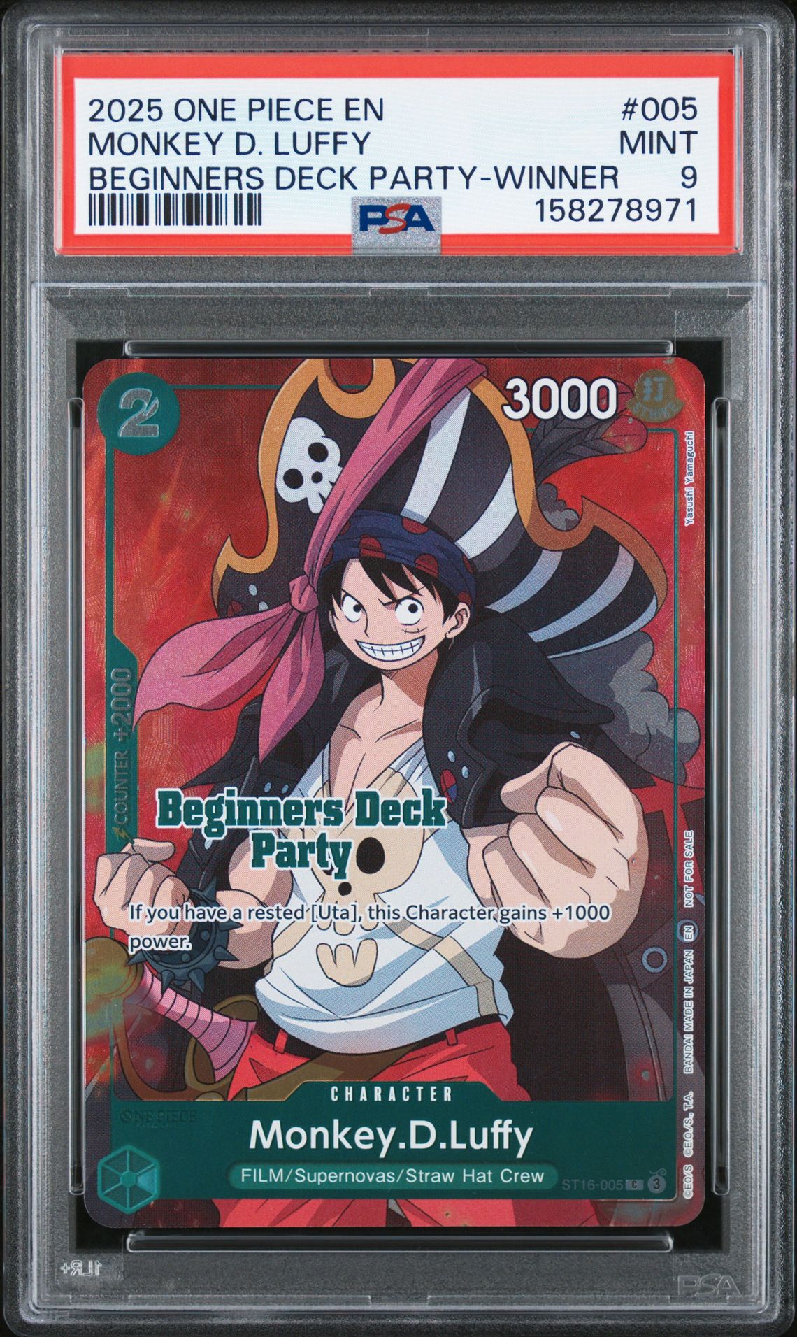 2025 One Piece Beginners Deck Party Pack Monkey D. Luffy #005 (Beginners Deck Party-Winner) Mint 9 front