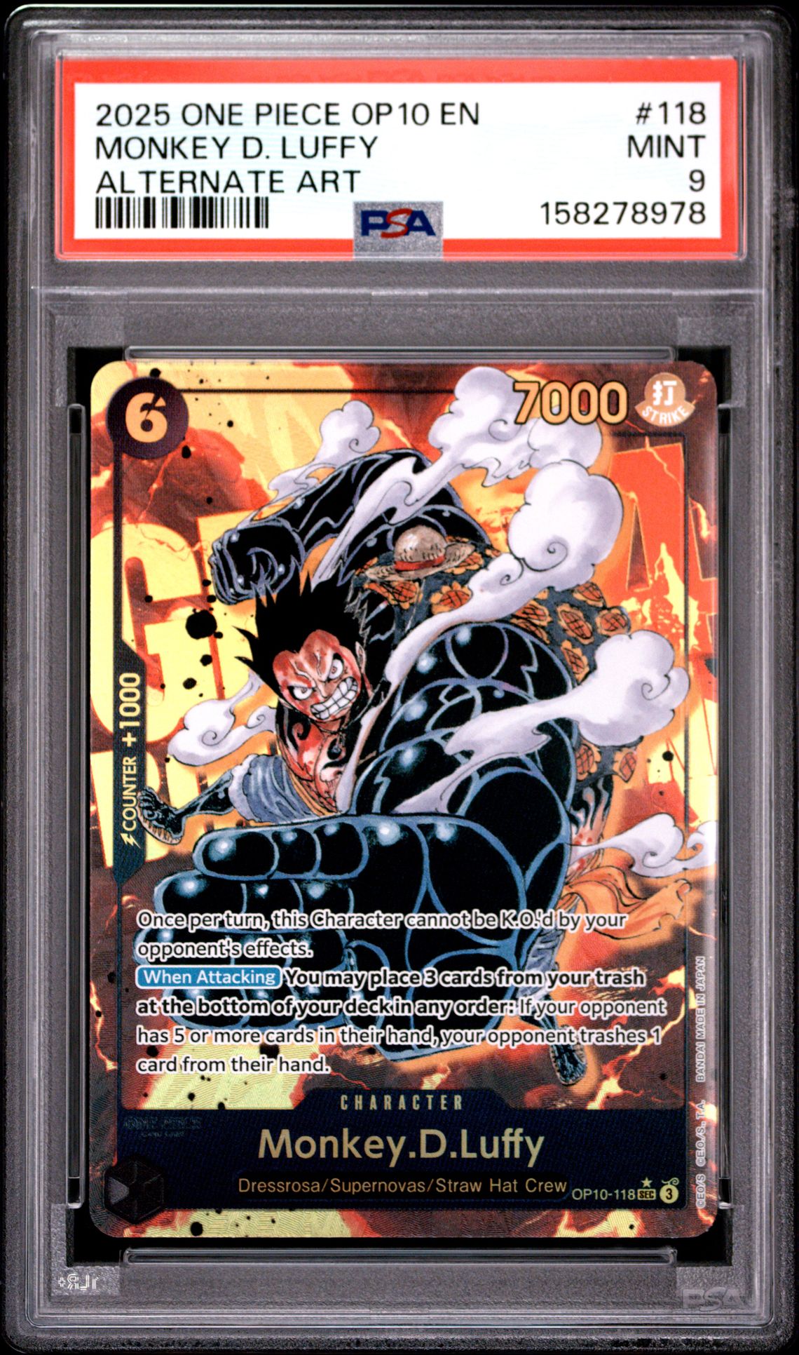 2025 One Piece Op10-Royal Blood Monkey D. Luffy #118 (Alternate Art) Mint 9 front