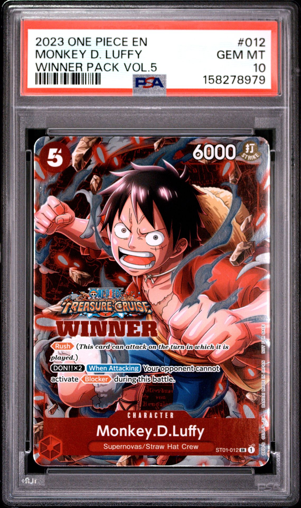 2023 ONE PIECE PROMOS MONKEY D. LUFFY WINNER PACK VOL.5 012 GEM MT 10 front