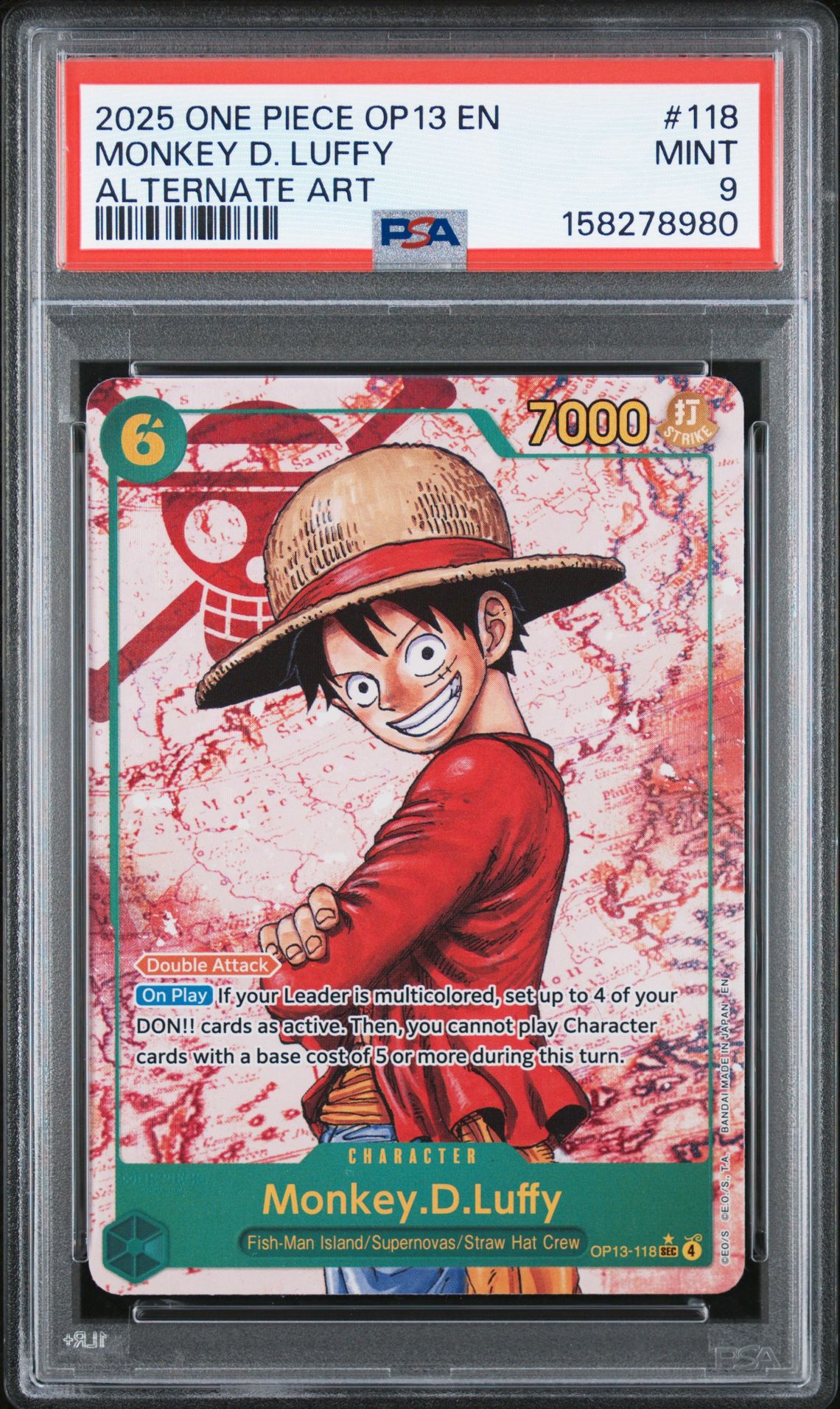 2025 One Piece Op13-Carrying On His Will Monkey D. Luffy #118 (Alternate Art) Mint 9 front