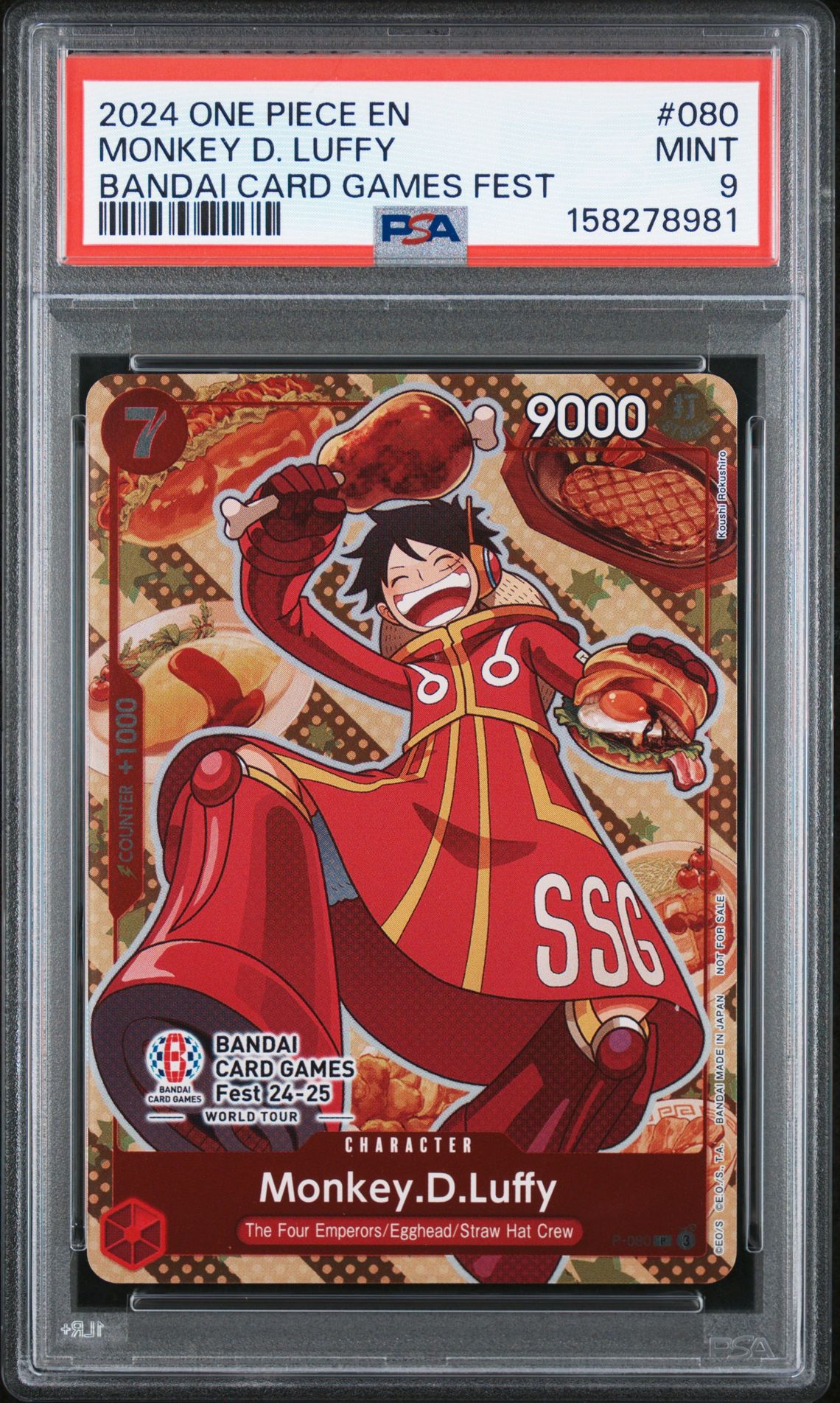 2024 One Piece Promos Monkey D. Luffy #080 (Bandai Card Games Fest) Mint 9 front