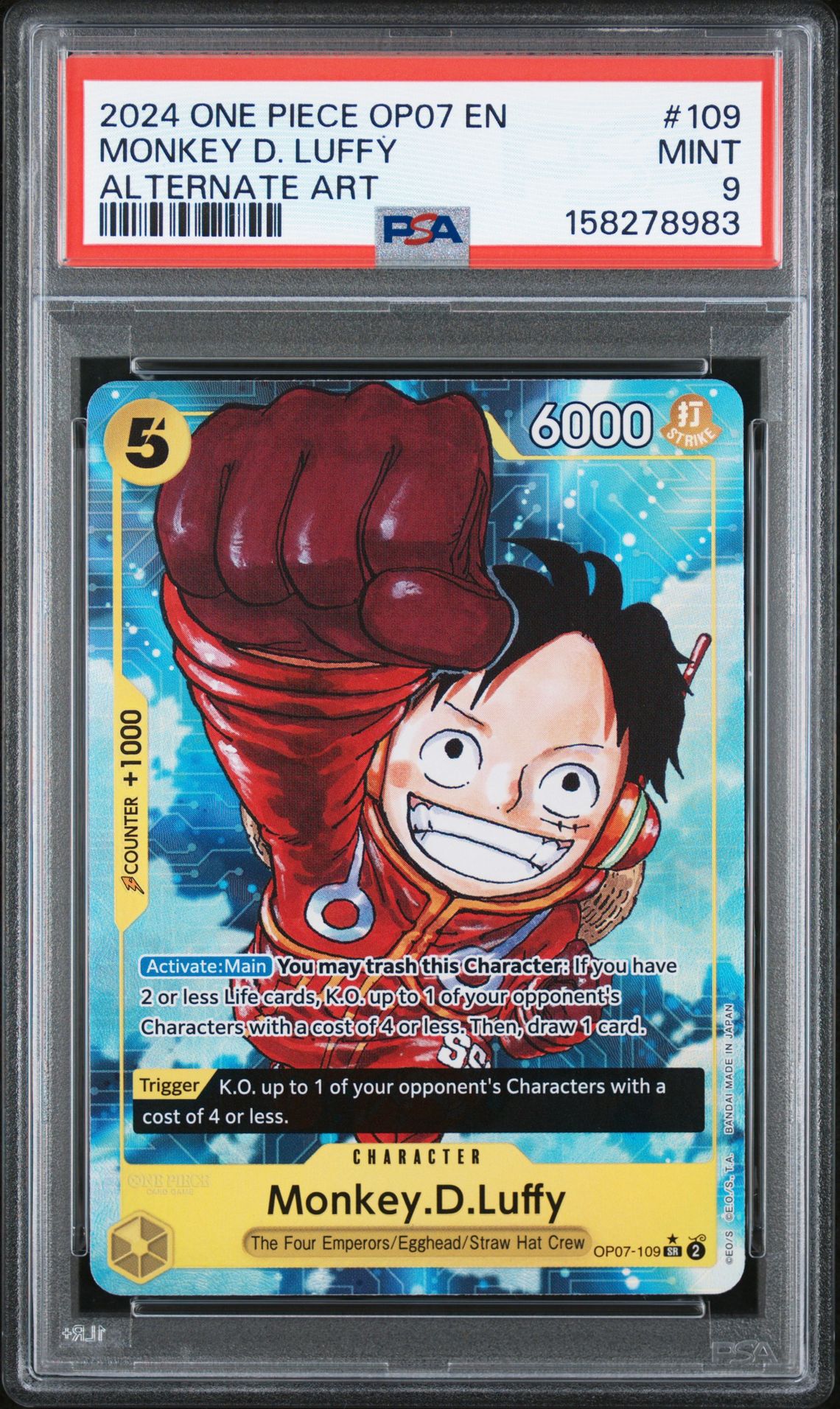 2024 One Piece Op07-500 Years In The Future Monkey D. Luffy #109 (Alternate Art) Mint 9 front