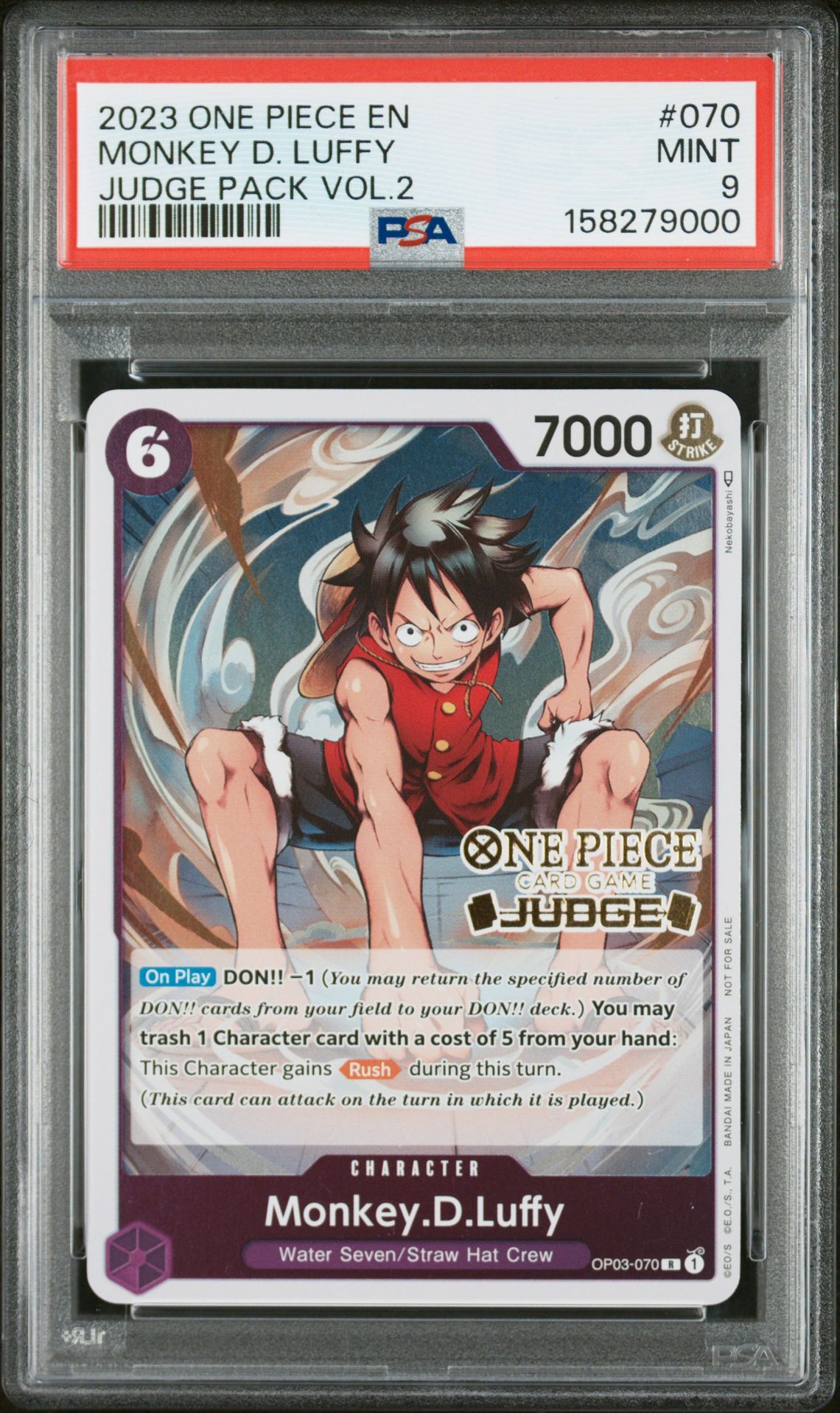 2023 One Piece Judge Pack Volume 2 Monkey D. Luffy #070 Mint 9 front