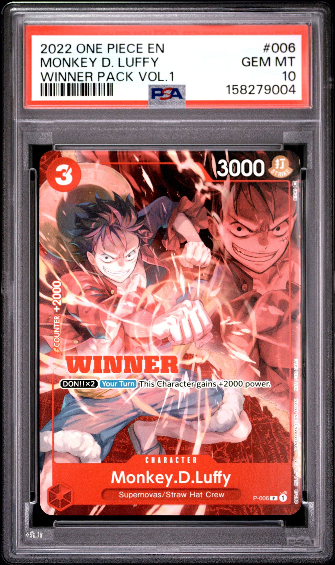 2022 One Piece Promos Monkey D. Luffy #006 (Winner Pack Vol.1) Gem Mt 10 front