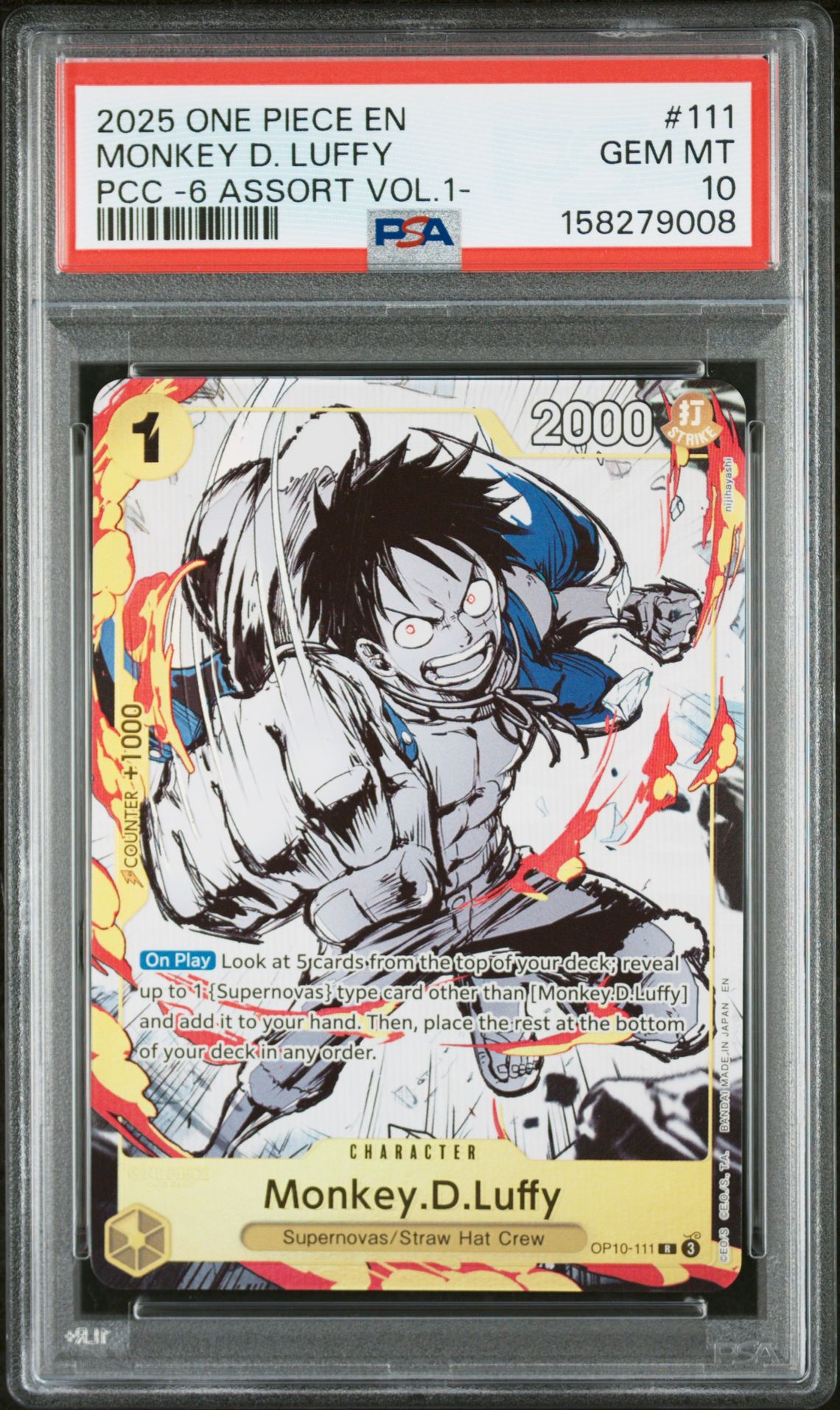 2025 One Piece Premium Card Collection -6 Assort Vol.1- Monkey D. Luffy #111 Gem Mt 10 front view - PSA graded GEM MT 10