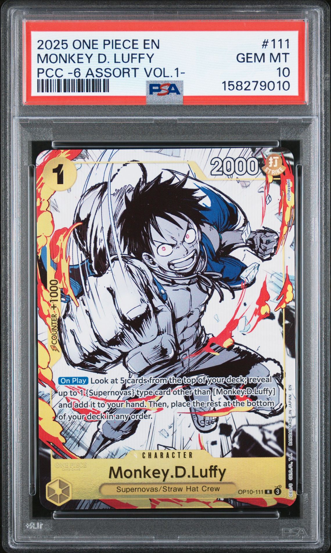 2025 One Piece Premium Card Collection -6 Assort Vol.1- Monkey D. Luffy #111 Gem Mt 10 front