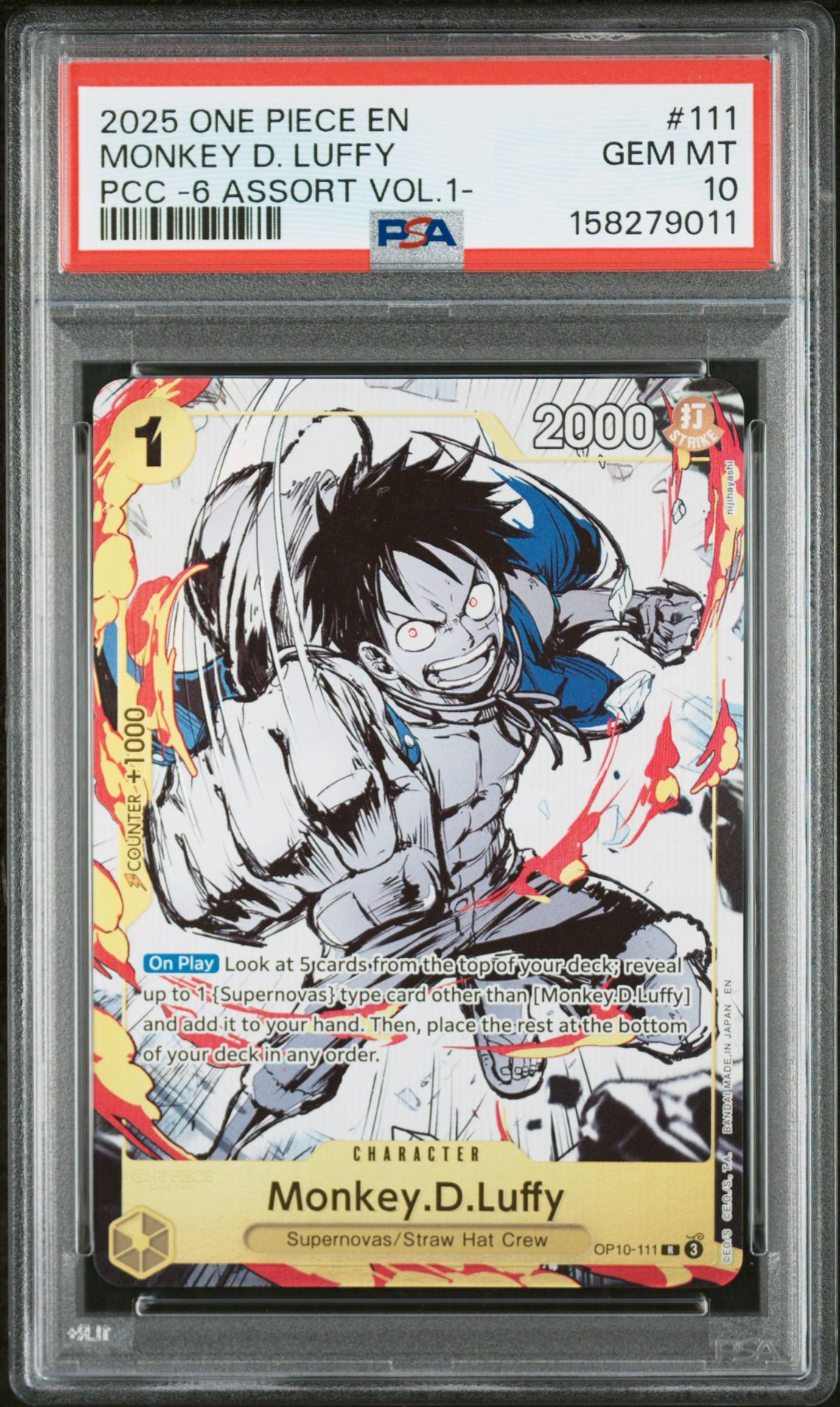 2025 One Piece Premium Card Collection -6 Assort Vol.1- Monkey D. Luffy #111 Gem Mt 10 front view - PSA graded GEM MT 10