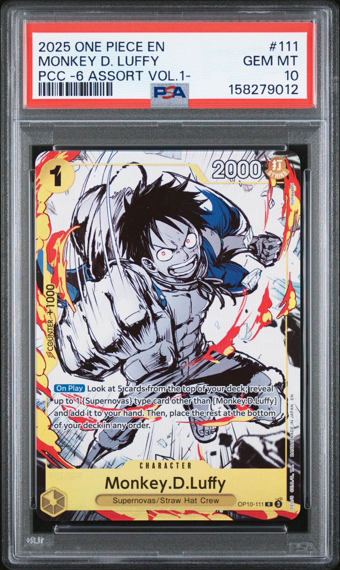2025 One Piece Premium Card Collection -6 Assort Vol.1- Monkey D. Luffy #111 Gem Mt 10 front view - PSA graded GEM MT 10