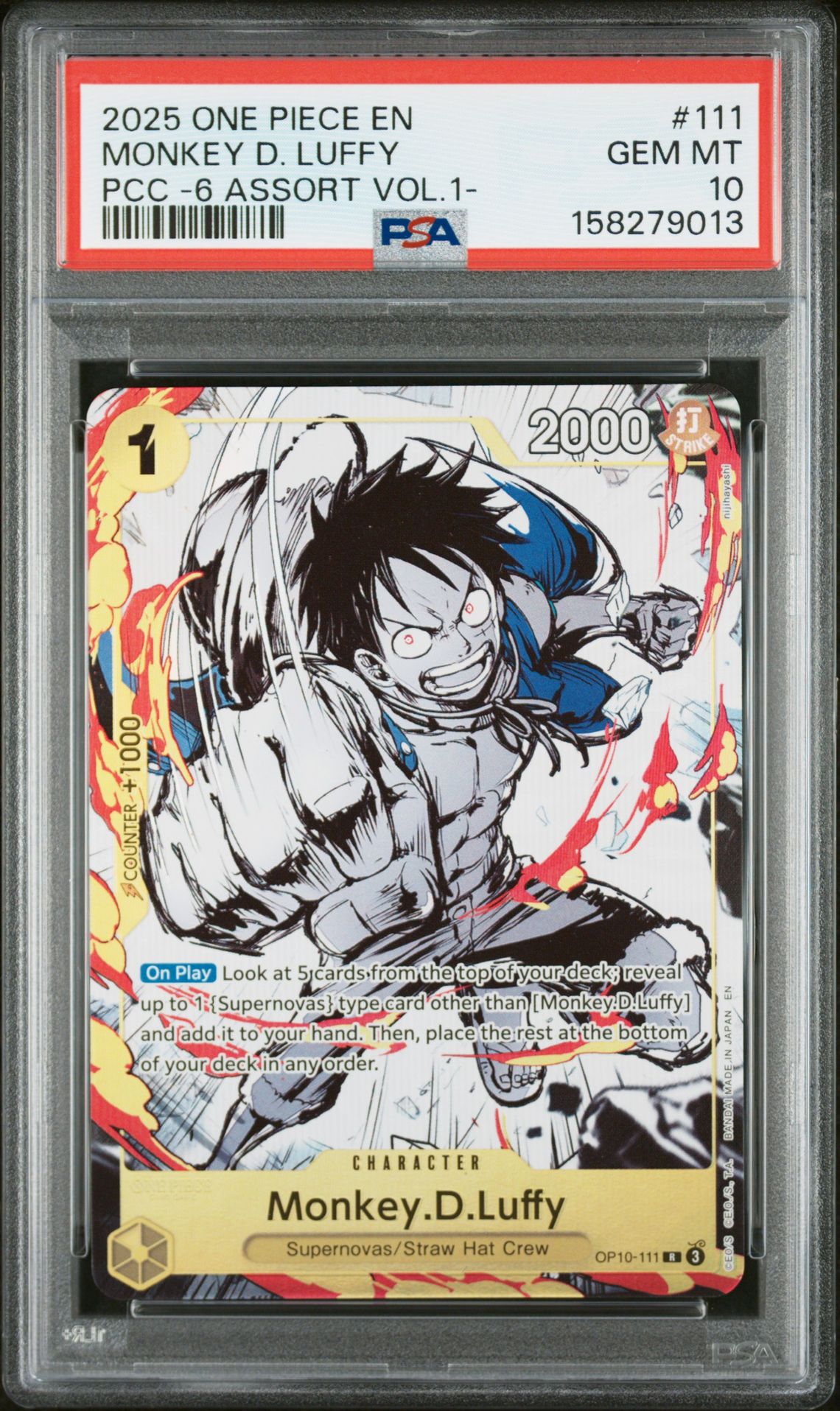 2025 One Piece Premium Card Collection -6 Assort Vol.1- Monkey D. Luffy #111 Gem Mt 10 front view - PSA graded GEM MT 10