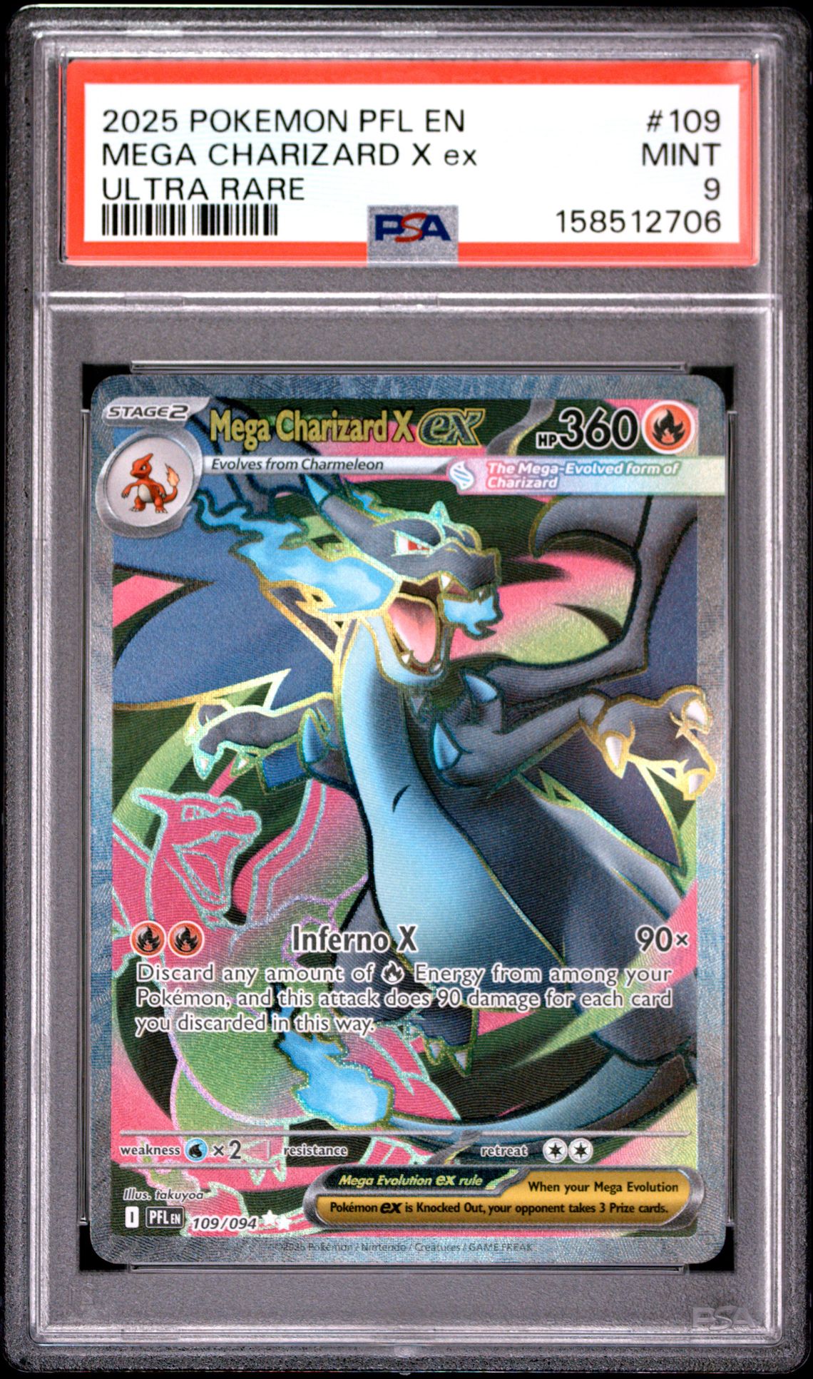 2025 Pokemon Pfl En-Phantasmal Flames Mega Charizard X Ex #109 (Ultra Rare) Mint 9 front