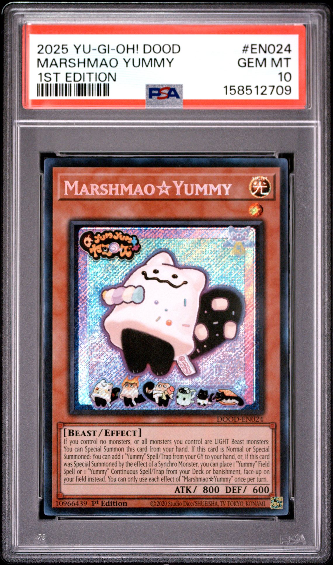 2025 Yu-Gi-Oh! Dood-Doom Of Dimensions Marshmao Yummy #En024 (1St Edition) Gem Mt 10 front view - PSA graded GEM MT 10