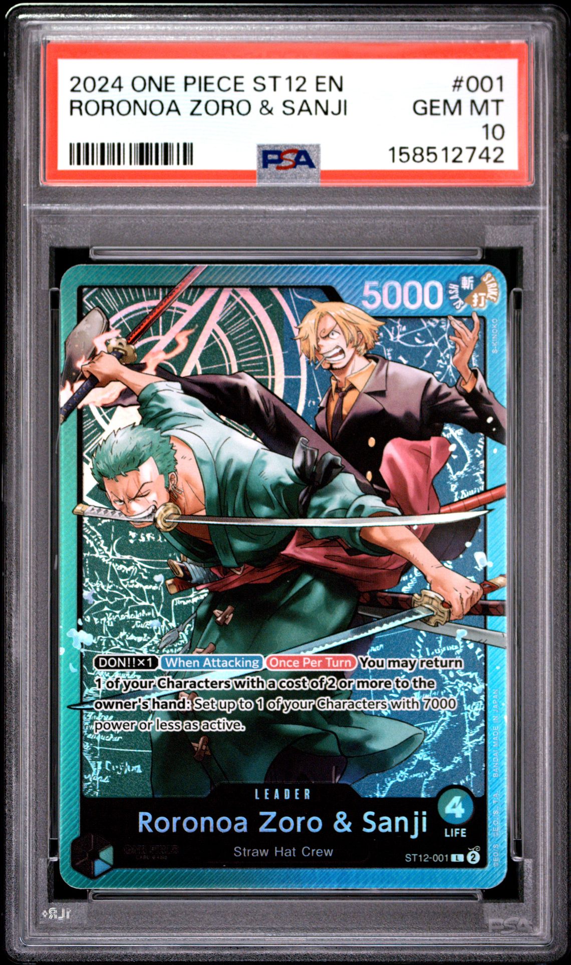 2024 One Piece Starter Deck St12-Zoro & Sanji Roronoa Zoro & Sanji #001 Gem Mt 10 front view - PSA graded GEM MT 10