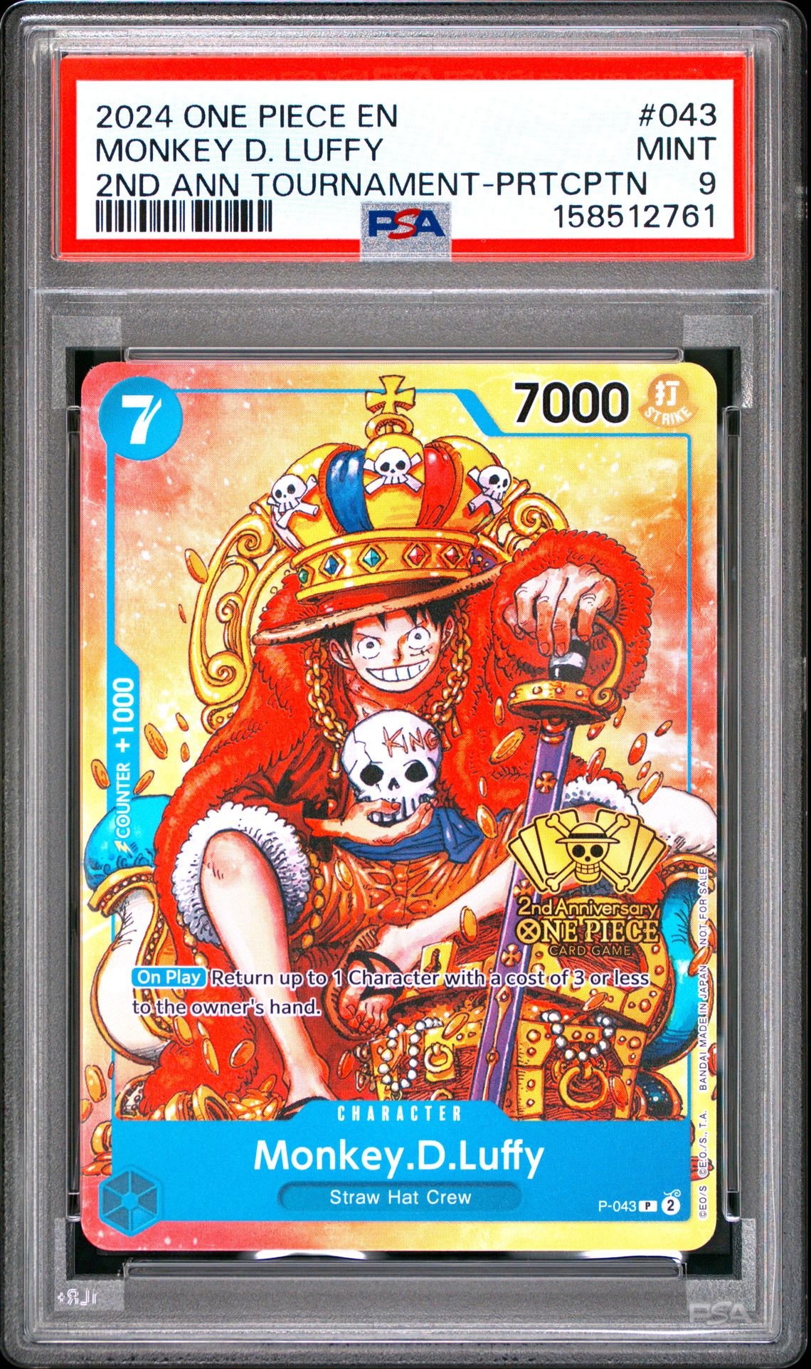 2024 One Piece Promos Monkey D. Luffy #043 (2Nd Ann Tournament-Prtcptn) Mint 9 front