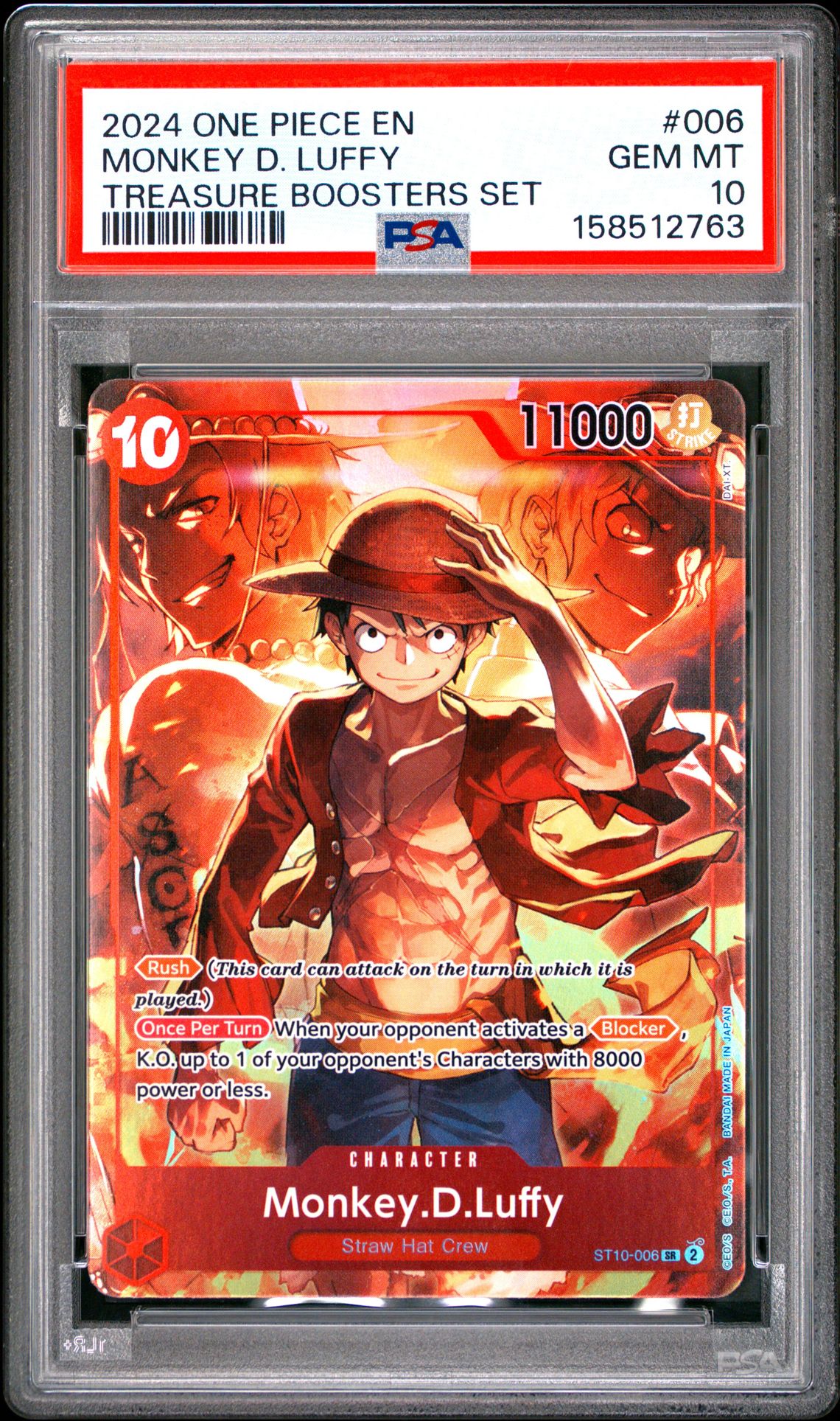 2024 One Piece Promos Monkey D. Luffy #006 (Treasure Boosters Set) Gem Mt 10 front view - PSA graded GEM MT 10
