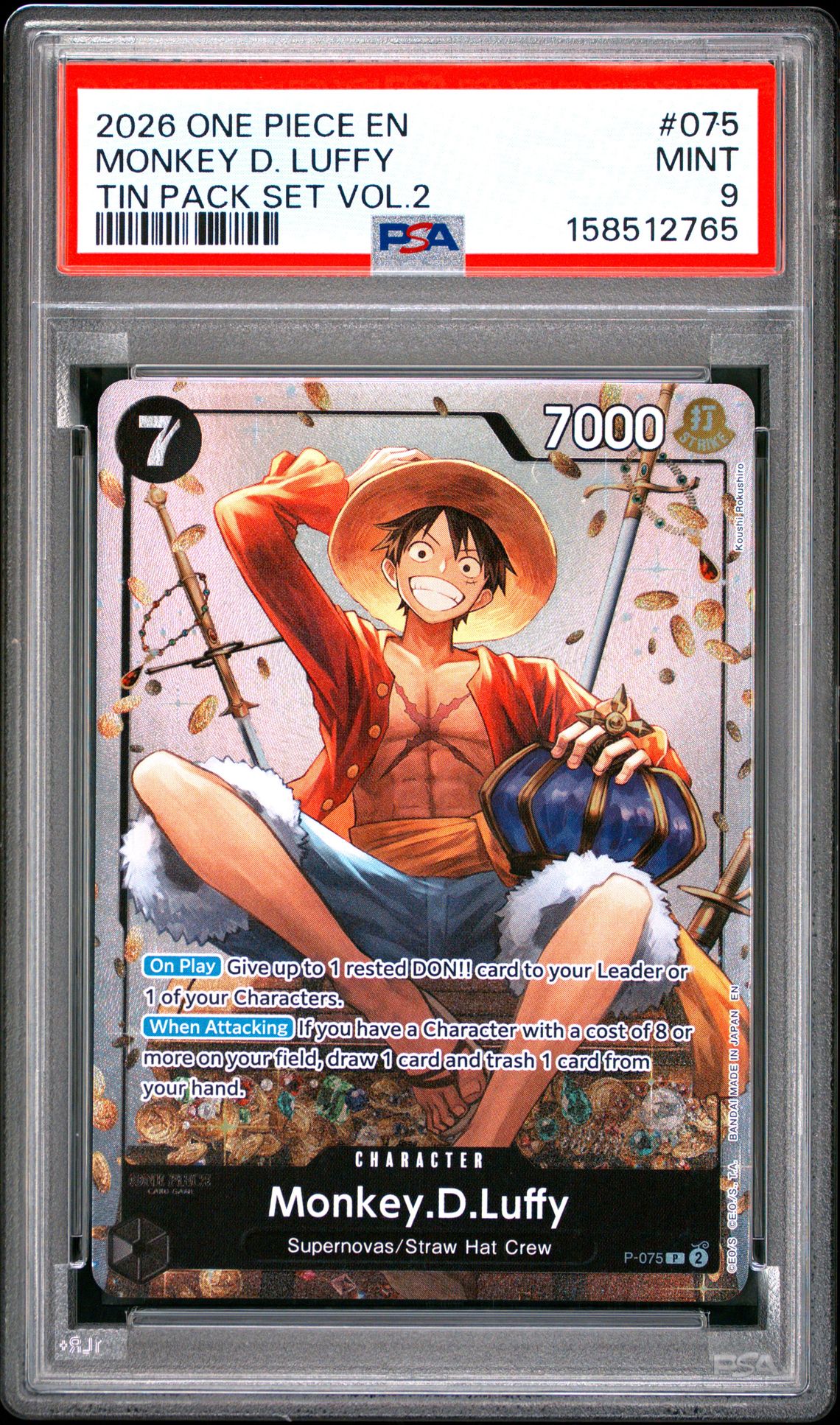 2026 One Piece Promos Monkey D. Luffy #075 (Tin Pack Set Vol.2) Mint 9 front