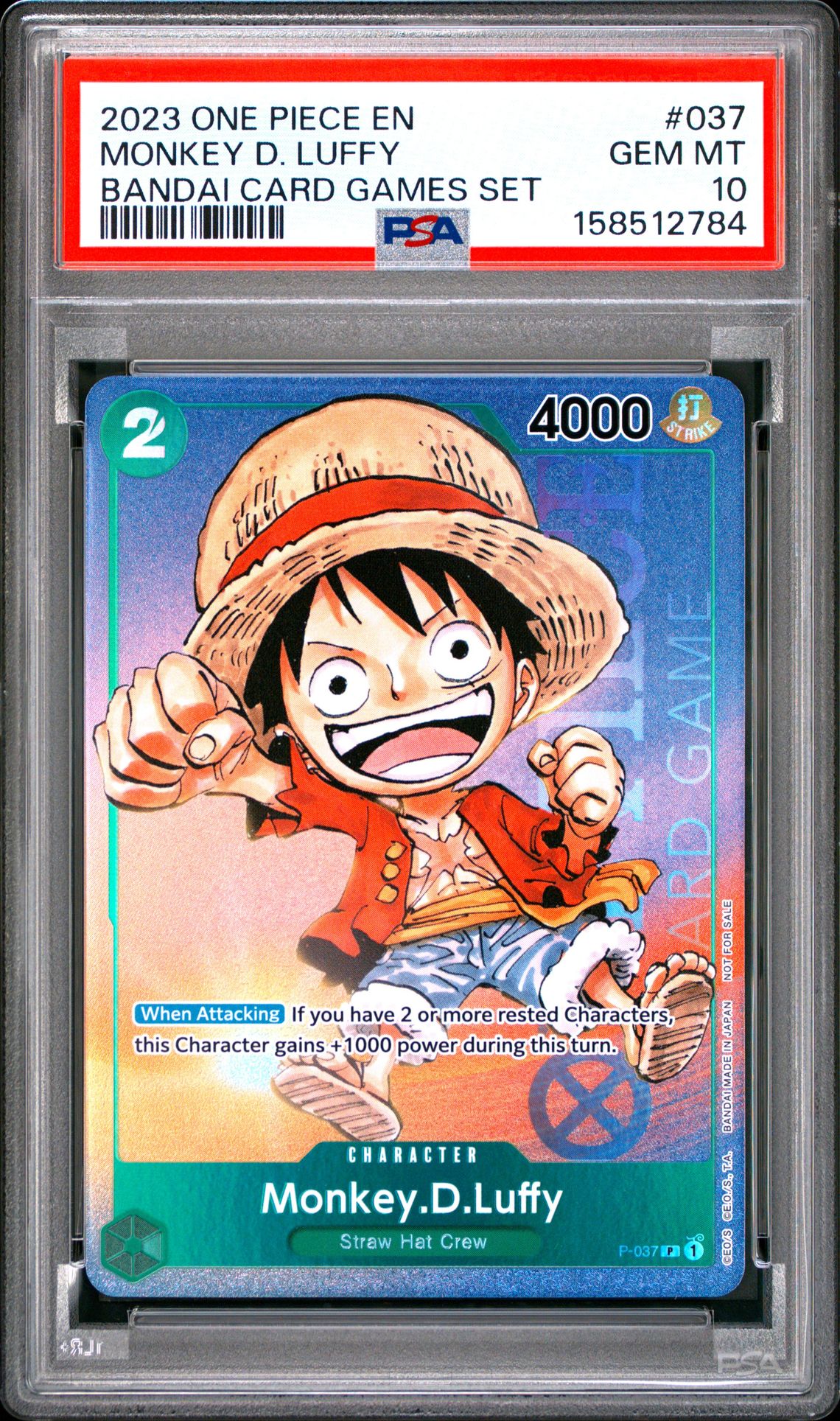 2023 One Piece Promos Monkey D. Luffy #037 (Bandai Card Games Set) Gem Mt 10 front view - PSA graded GEM MT 10