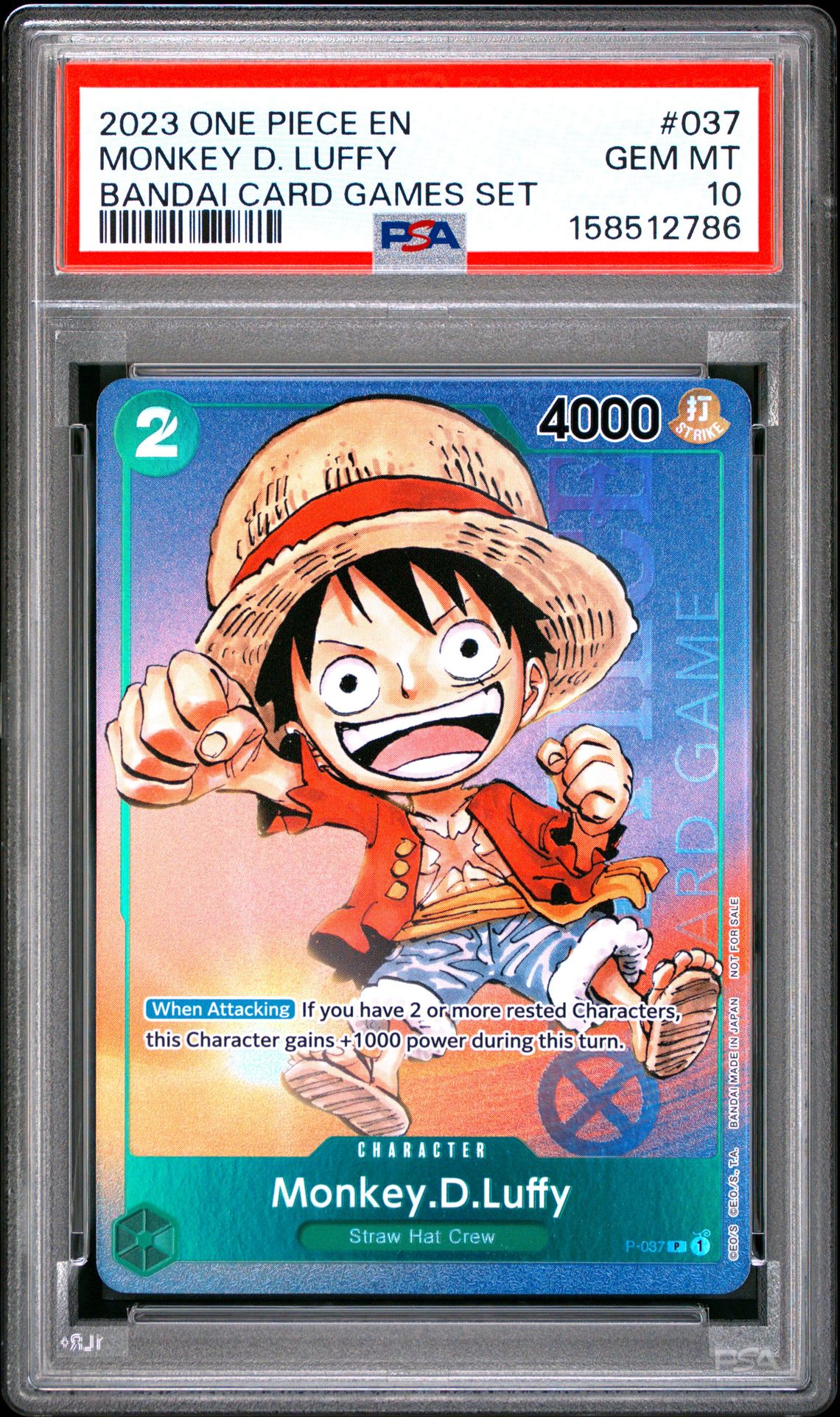 2023 ONE PIECE PROMOS MONKEY D. LUFFY BANDAI CARD GAMES SET 037 GEM MT 10 front