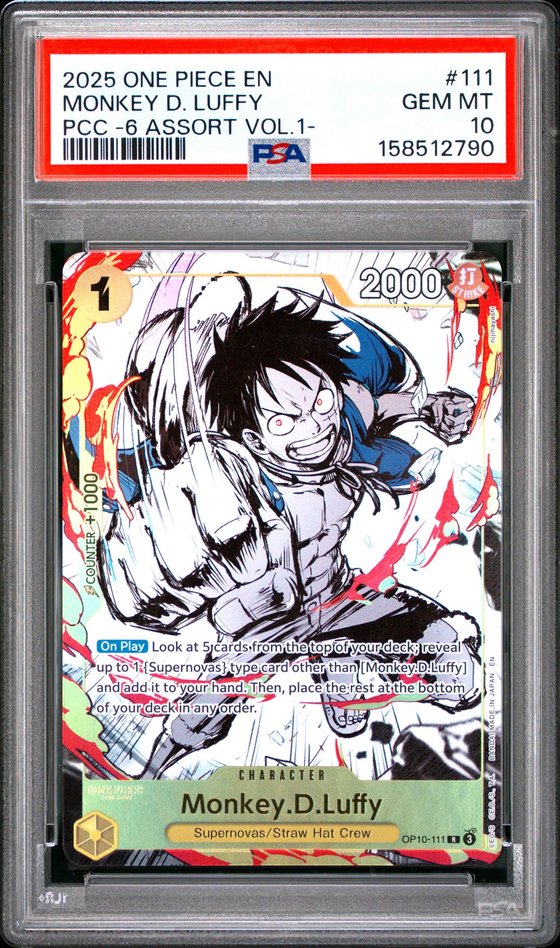 2025 One Piece Premium Card Collection -6 Assort Vol.1- Monkey D. Luffy #111 Gem Mt 10 front view - PSA graded GEM MT 10