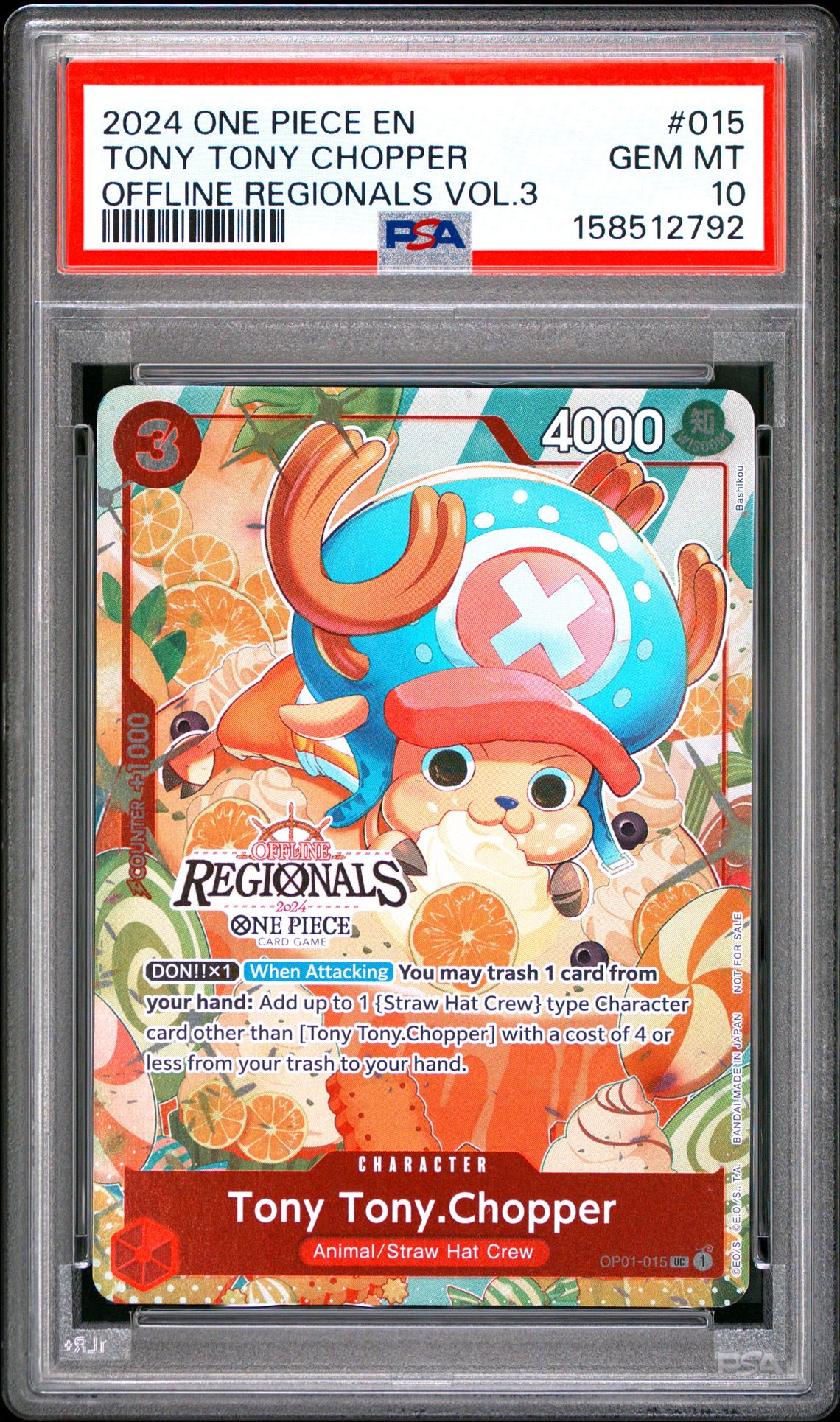 2024 One Piece Offline Regionals Pack 2024 Vol.3 Tony Tony Chopper #015 Gem Mt 10 front view - PSA graded GEM MT 10