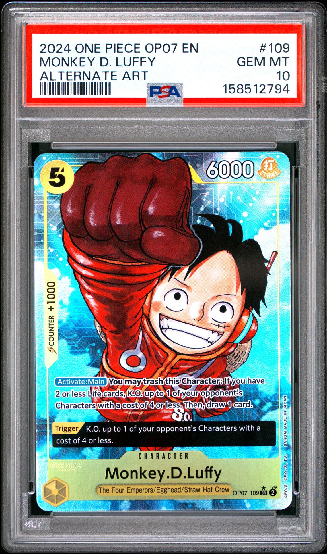 2024 One Piece Op07-500 Years In The Future Monkey D. Luffy #109 (Alternate Art) Gem Mt 10 front