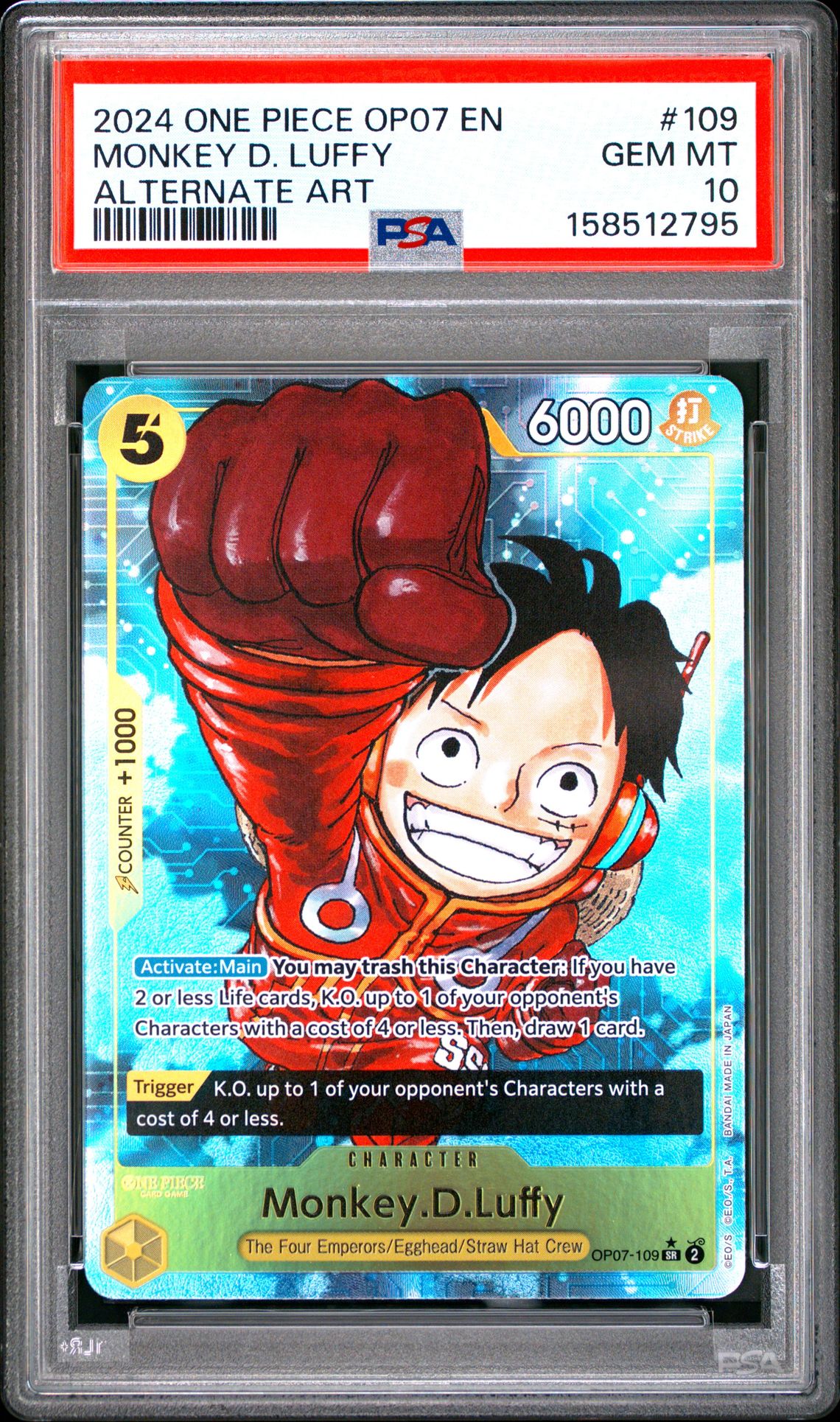 2024 ONE PIECE OP07-500 YEARS IN THE FUTURE MONKEY D. LUFFY ALTERNATE ART 109 GEM MT 10 front