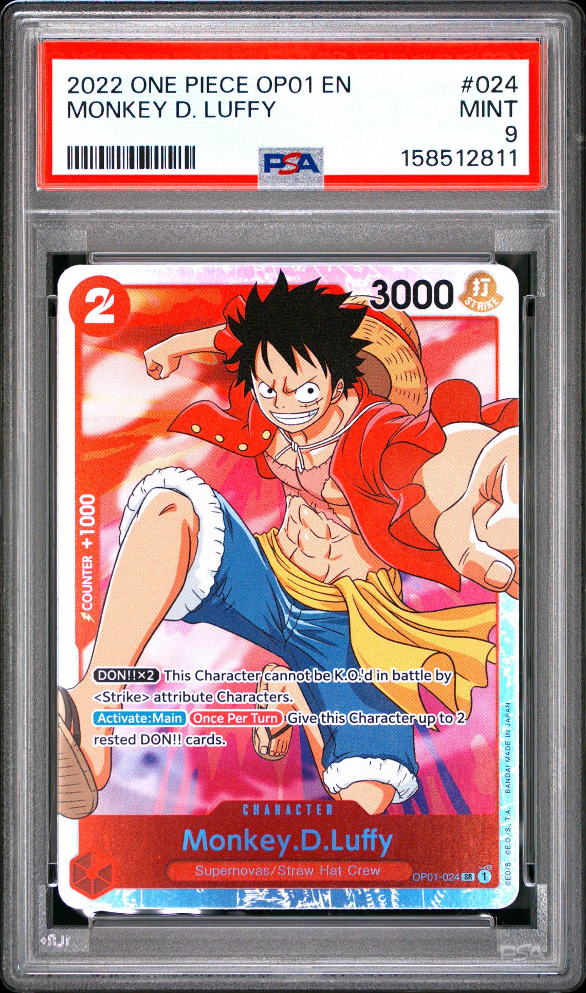 2022 One Piece Op01-Romance Dawn Monkey D. Luffy #024 Mint 9 front