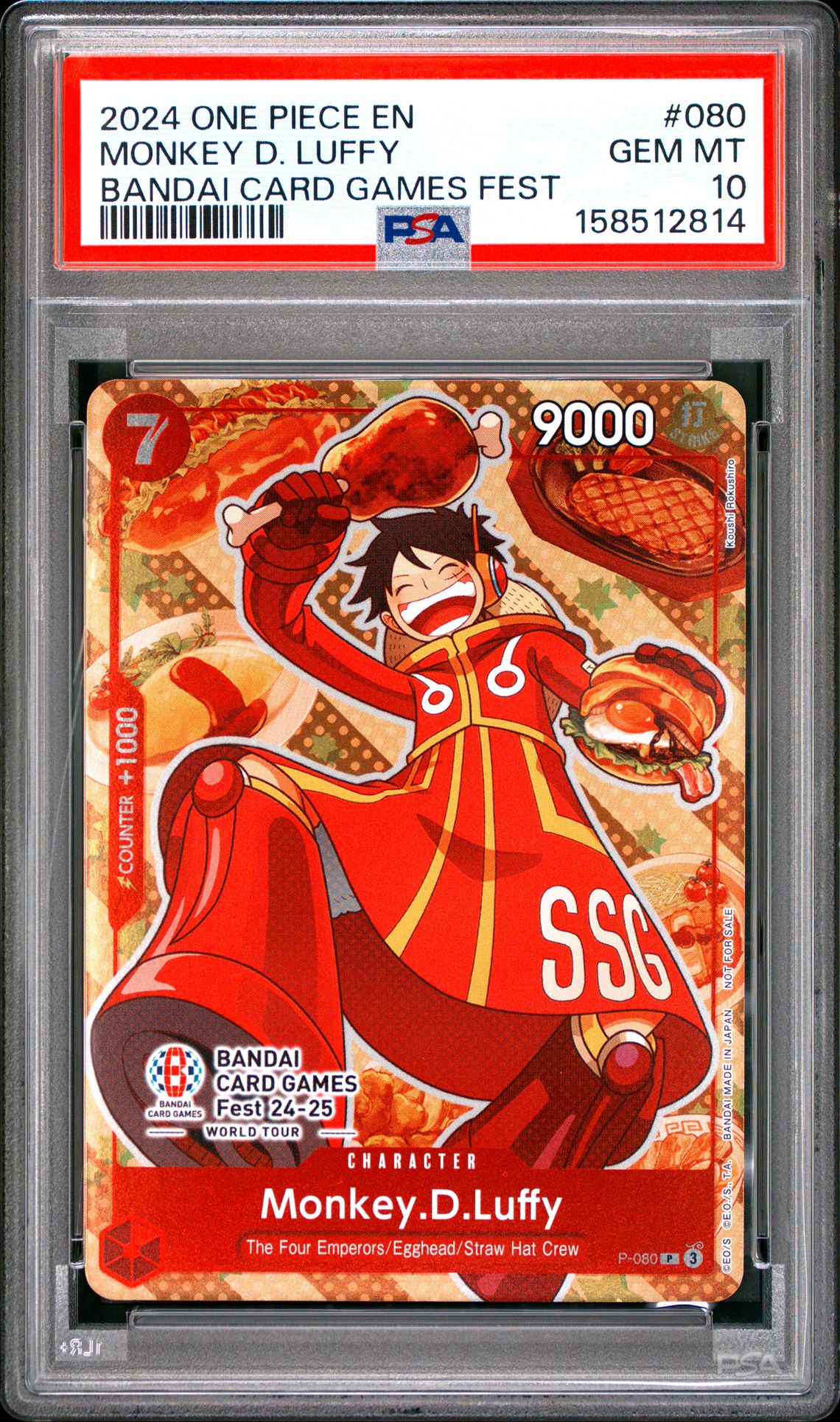 2024 One Piece Promos Monkey D. Luffy #080 (Bandai Card Games Fest) Gem Mt 10 front view - PSA graded GEM MT 10