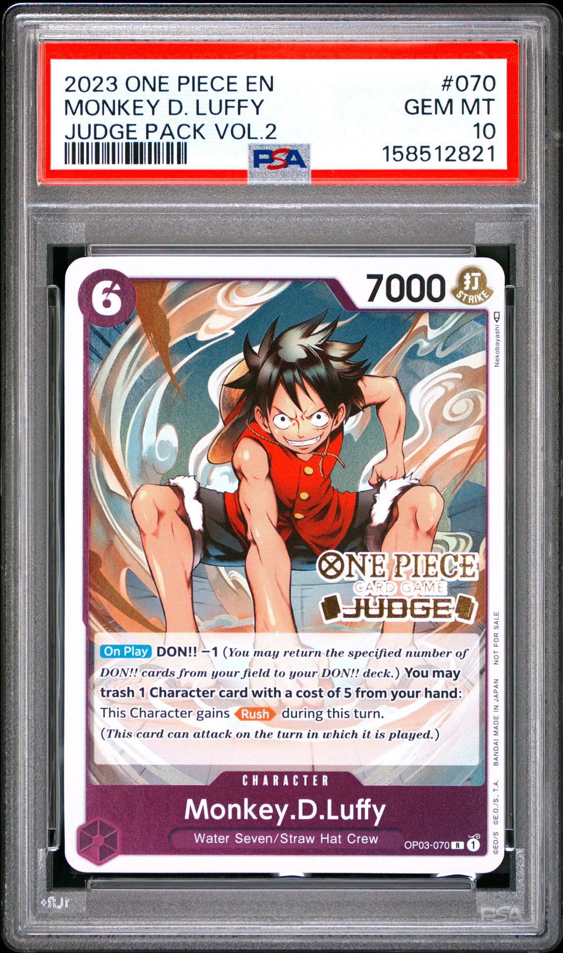 2023 One Piece Judge Pack Volume 2 Monkey D. Luffy #070 Gem Mt 10 front view - PSA graded GEM MT 10