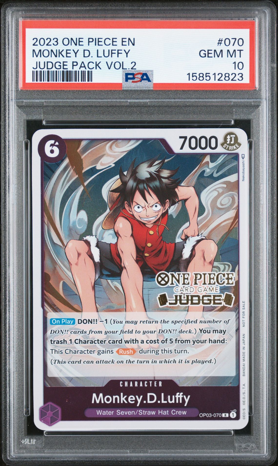 2023 One Piece Judge Pack Volume 2 Monkey D. Luffy #070 Gem Mt 10 front view - PSA graded GEM MT 10