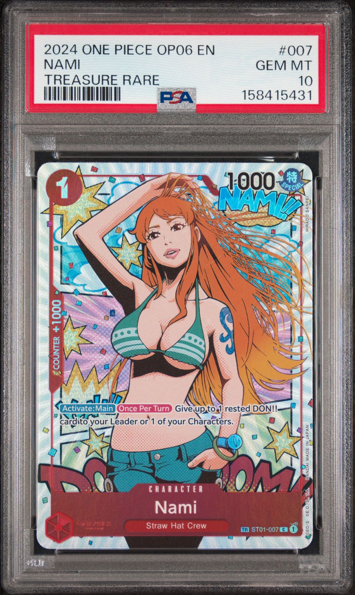 2024 One Piece Op06-Wings Of The Captain Nami #007 (Treasure Rare) Gem Mt 10 front view - PSA graded GEM MT 10