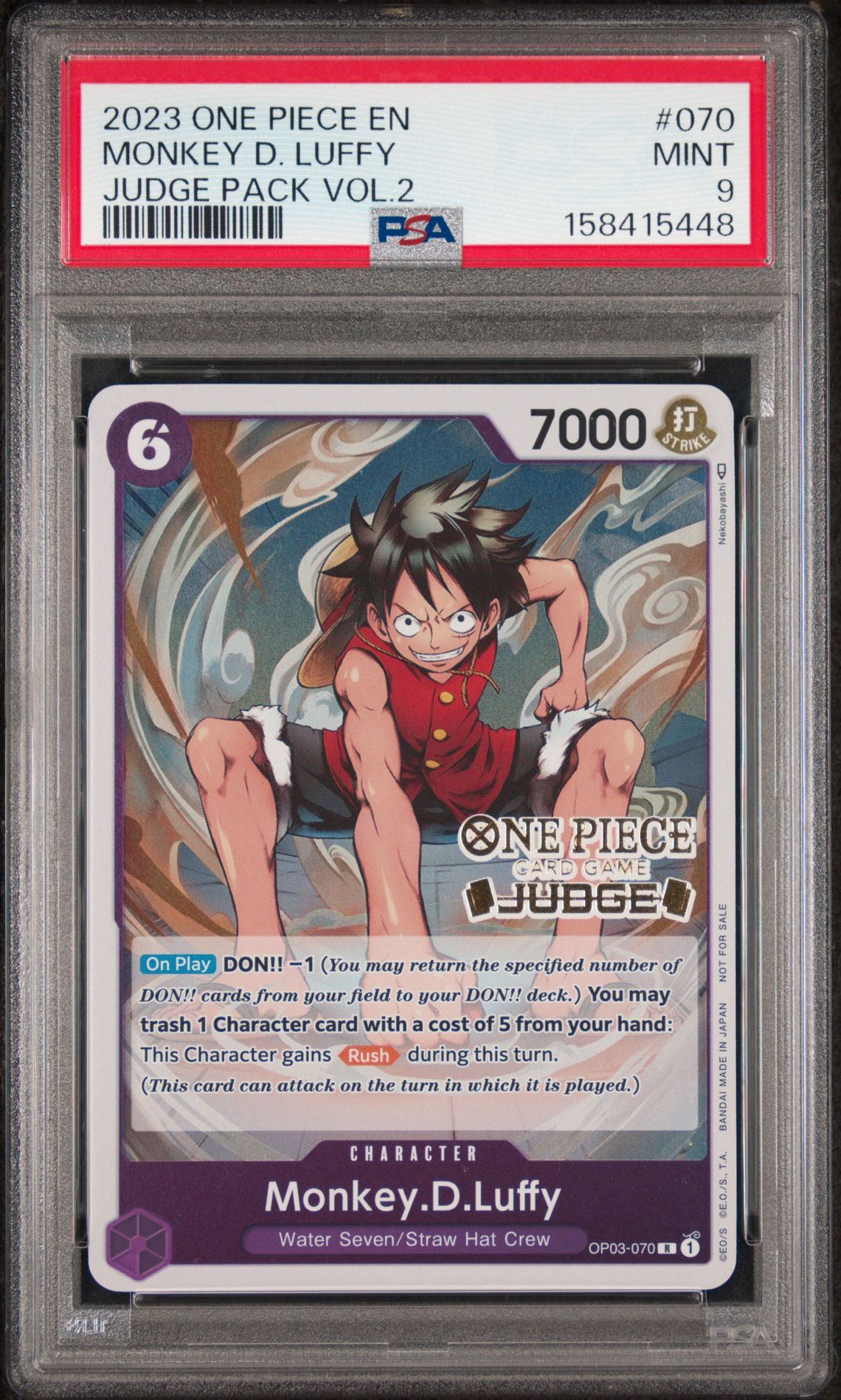 2023 One Piece Judge Pack Volume 2 Monkey D. Luffy #070 Mint 9 front