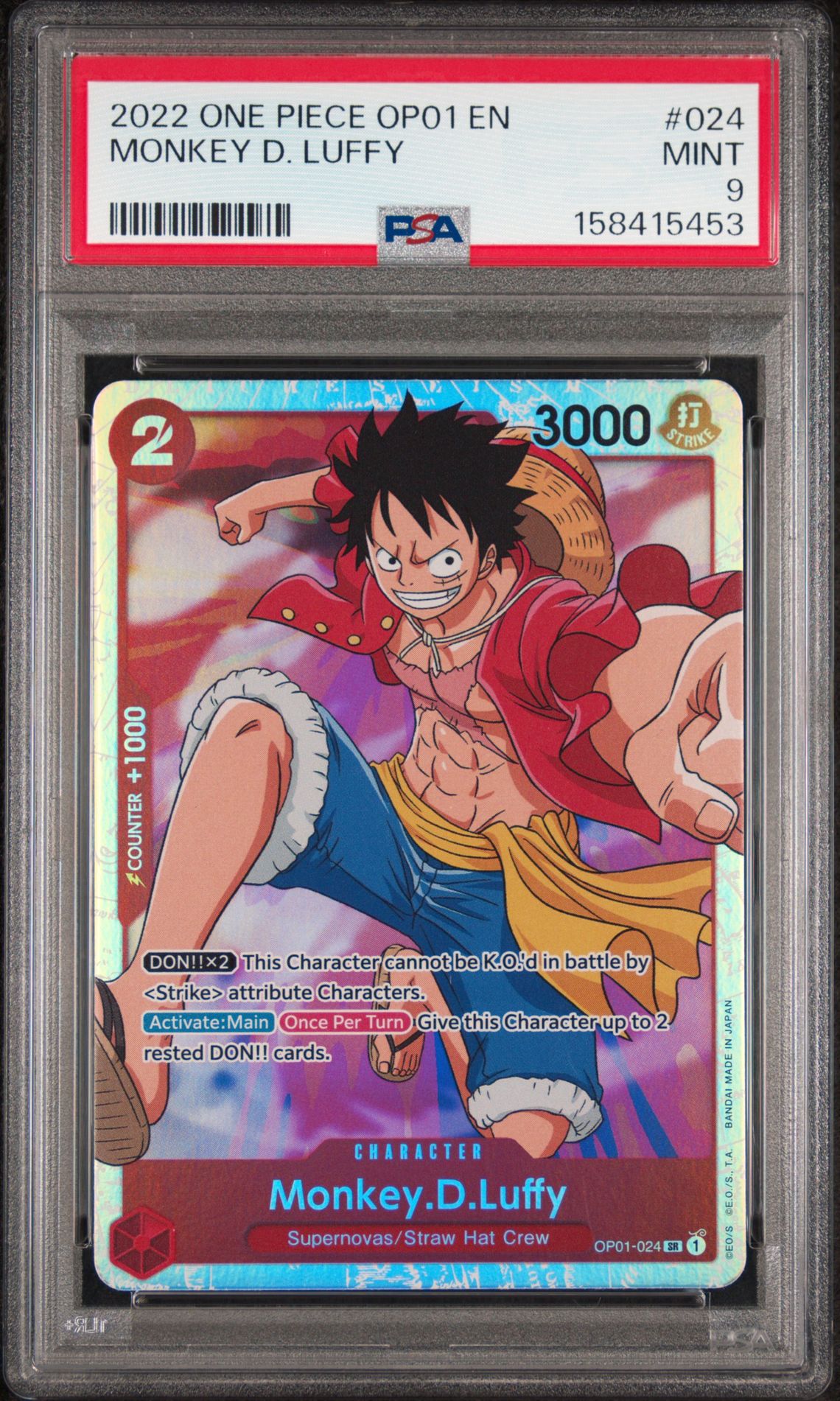 2022 One Piece Op01-Romance Dawn Monkey D. Luffy #024 Mint 9 front