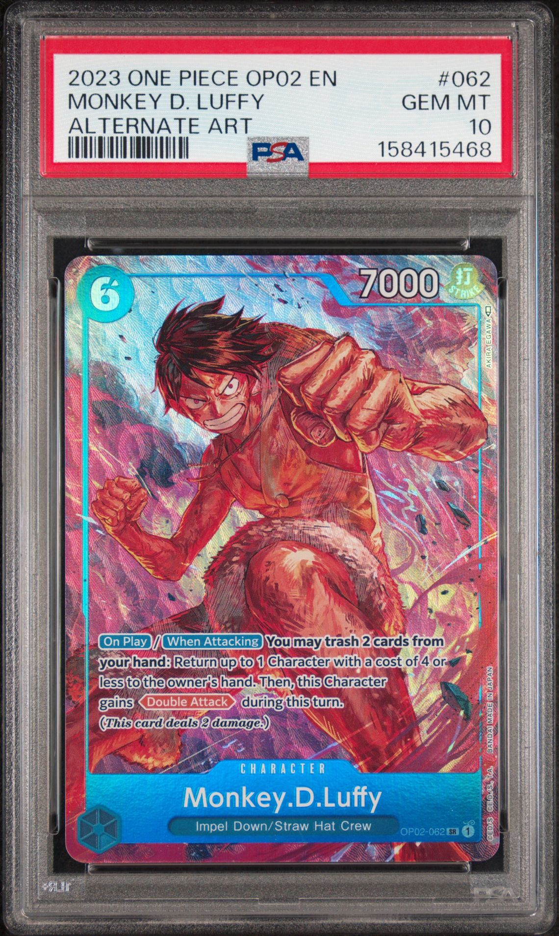 2023 One Piece Op02-Paramount War Monkey D. Luffy #062 (Alternate Art) Gem Mt 10 front