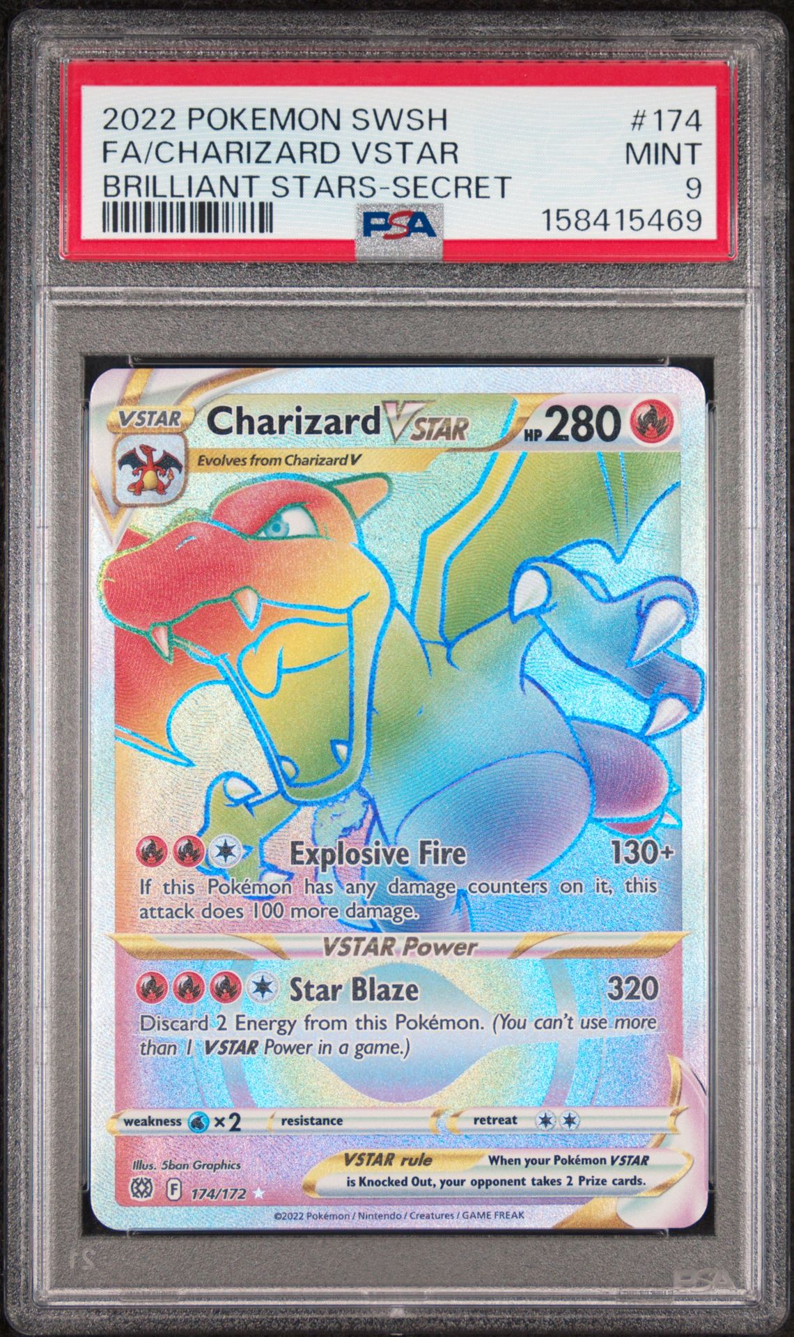 2022 Pokemon Sword & Shield Brilliant Stars Fa/Charizard Vstar #174 (Brilliant Stars-Secret) Mint 9 front