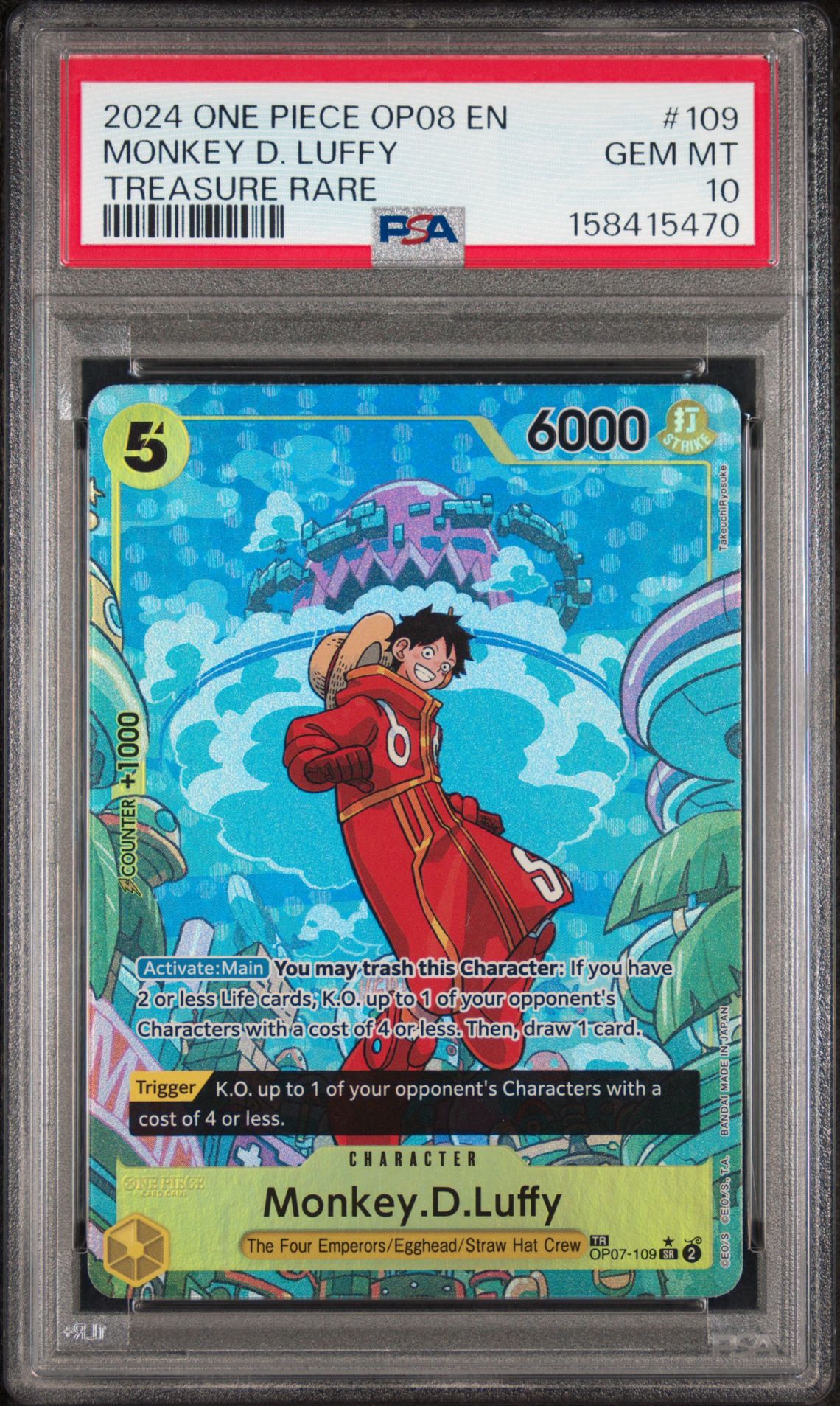2024 One Piece Op08-Two Legends Monkey D. Luffy #109 (Treasure Rare) Gem Mt 10 front
