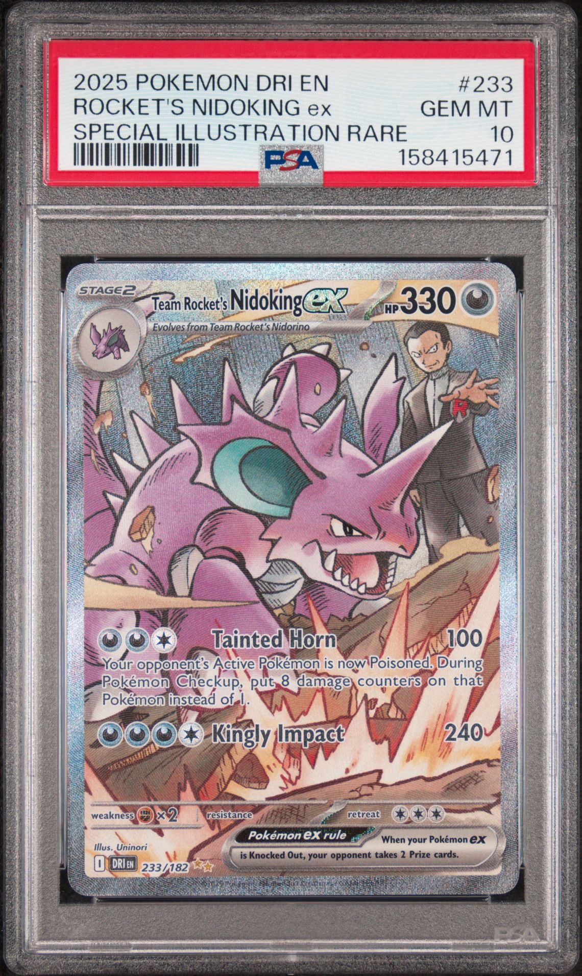 2025 Pokemon Dri En-Destined Rivals Rocket's Nidoking Ex #233 (Special Illustration Rare) Gem Mt 10 front view - PSA graded GEM MT 10