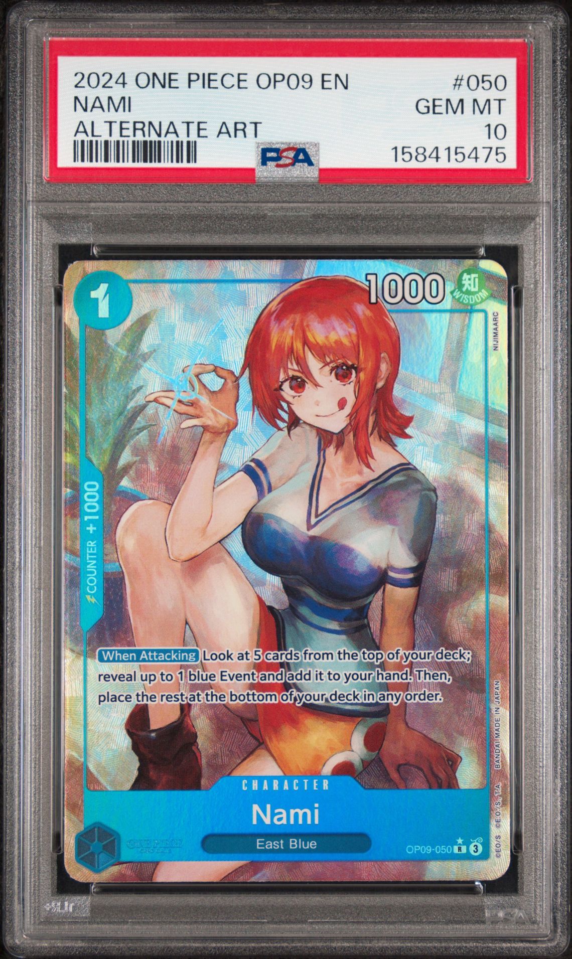 2024 One Piece Op09-Emperors In The New World Nami #050 (Alternate Art) Gem Mt 10 front view - PSA graded GEM MT 10