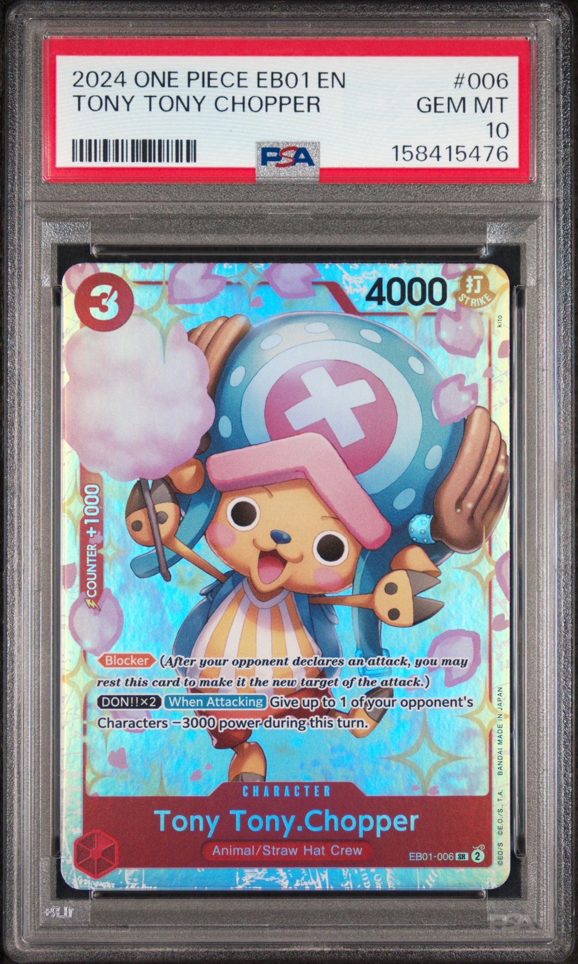 2024 One Piece Eb01-Extra Booster -Memorial Collection- Tony Tony Chopper #006 Gem Mt 10 front view - PSA graded GEM MT 10