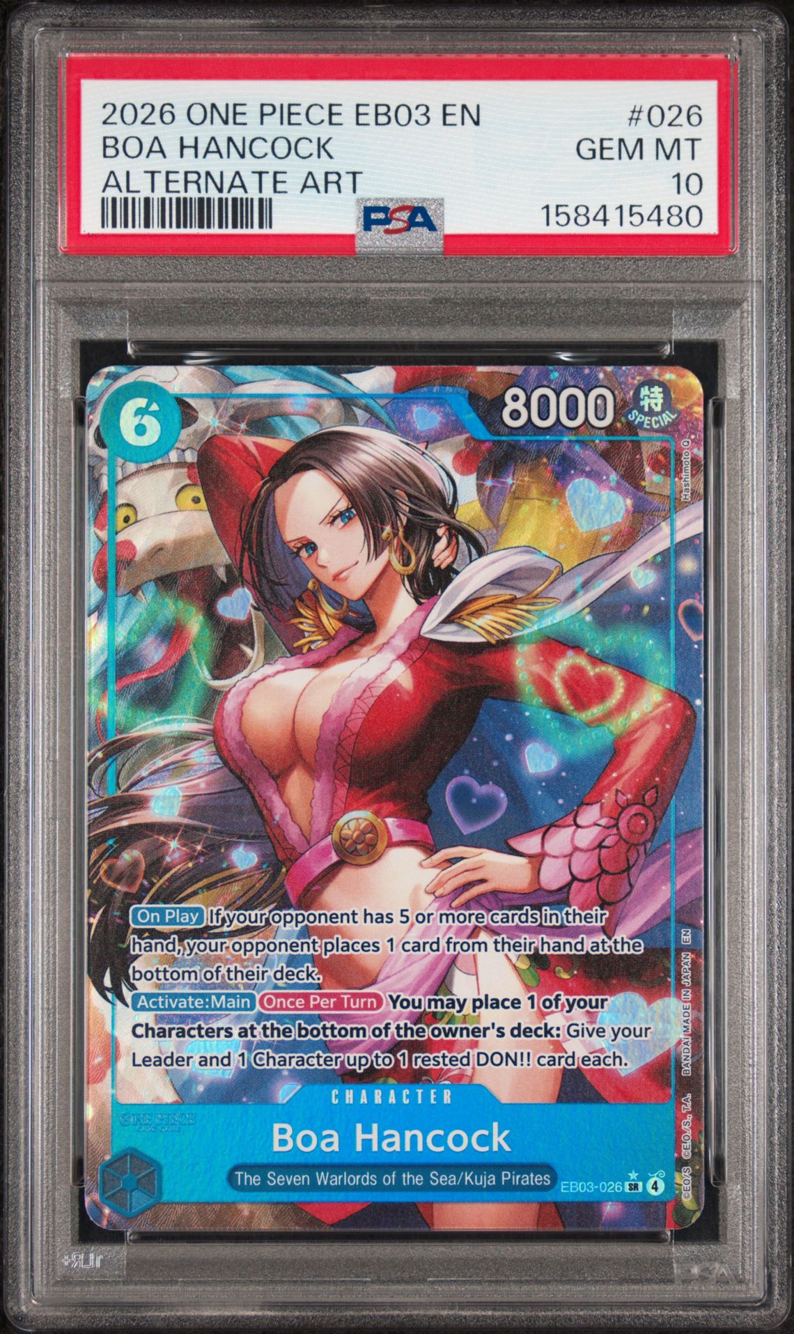 2026 One Piece Eb03-Extra Booster -One Piece Heroines Edition- Boa Hancock #026 (Alternate Art) Gem Mt 10 front view - PSA graded GEM MT 10