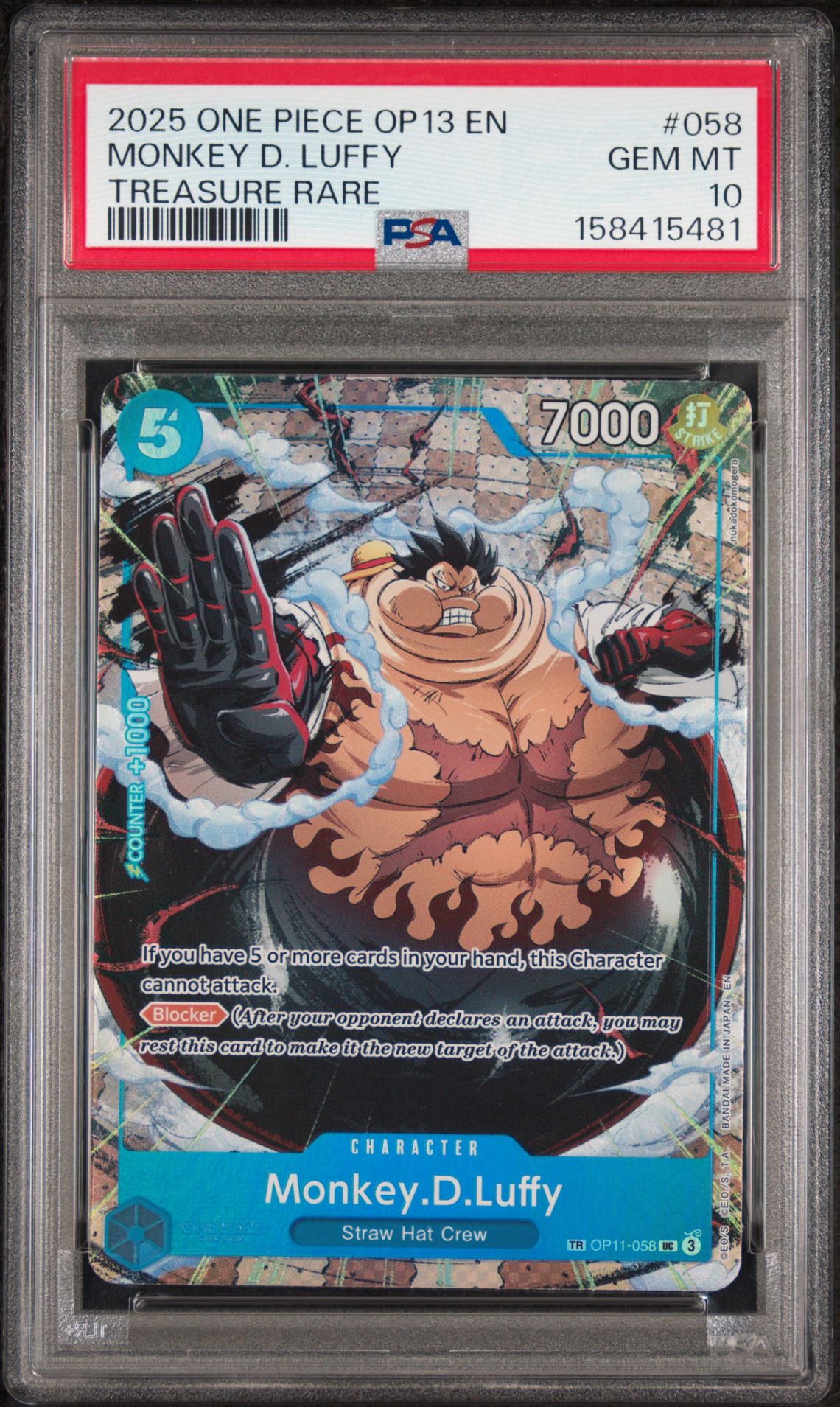 2025 One Piece Op13-Carrying On His Will Monkey D. Luffy #058 (Treasure Rare) Gem Mt 10 front