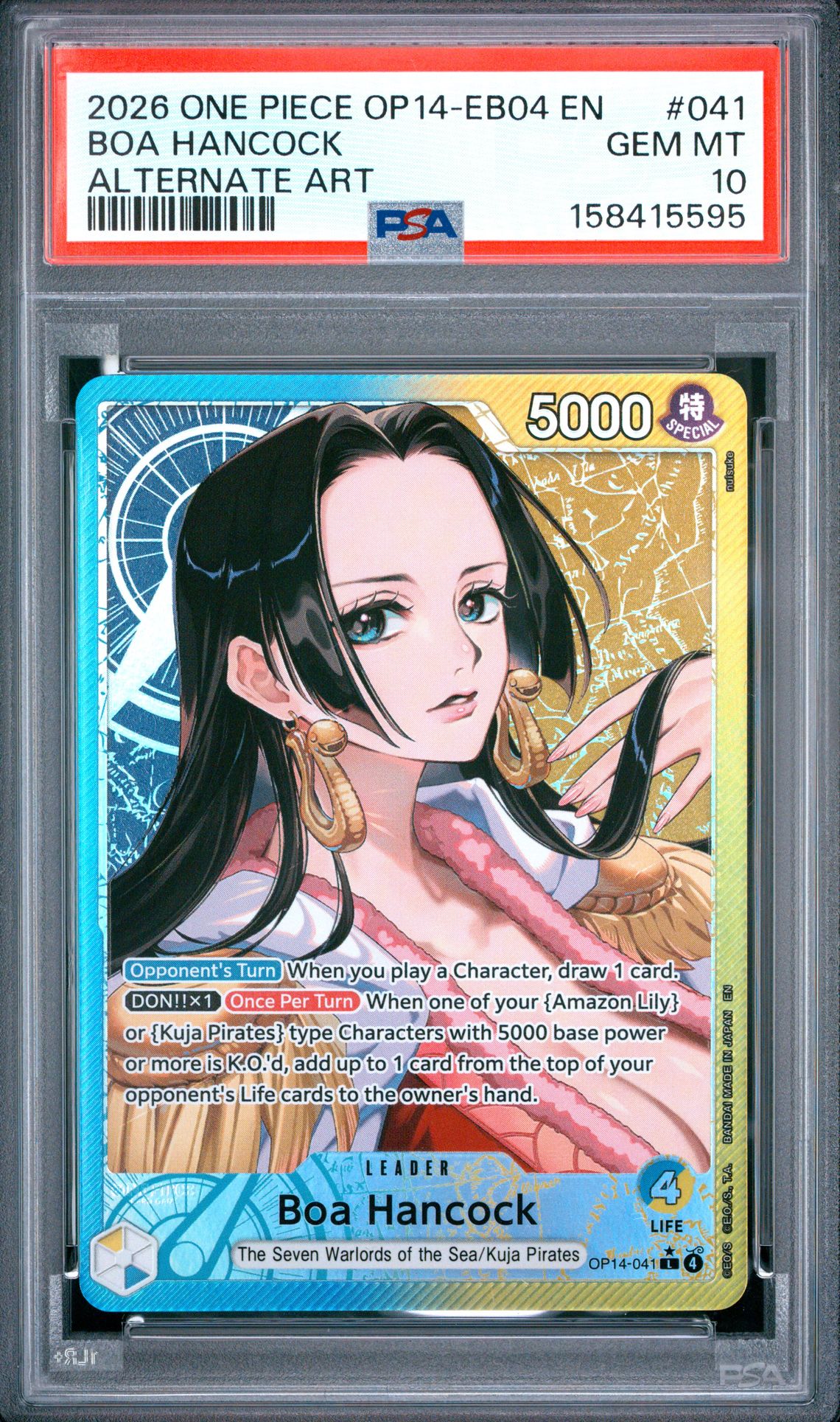 2026 One Piece Op14-Eb04-The Azure Sea's Seven Boa Hancock #041 (Alternate Art) Gem Mt 10 front view - PSA graded GEM MT 10