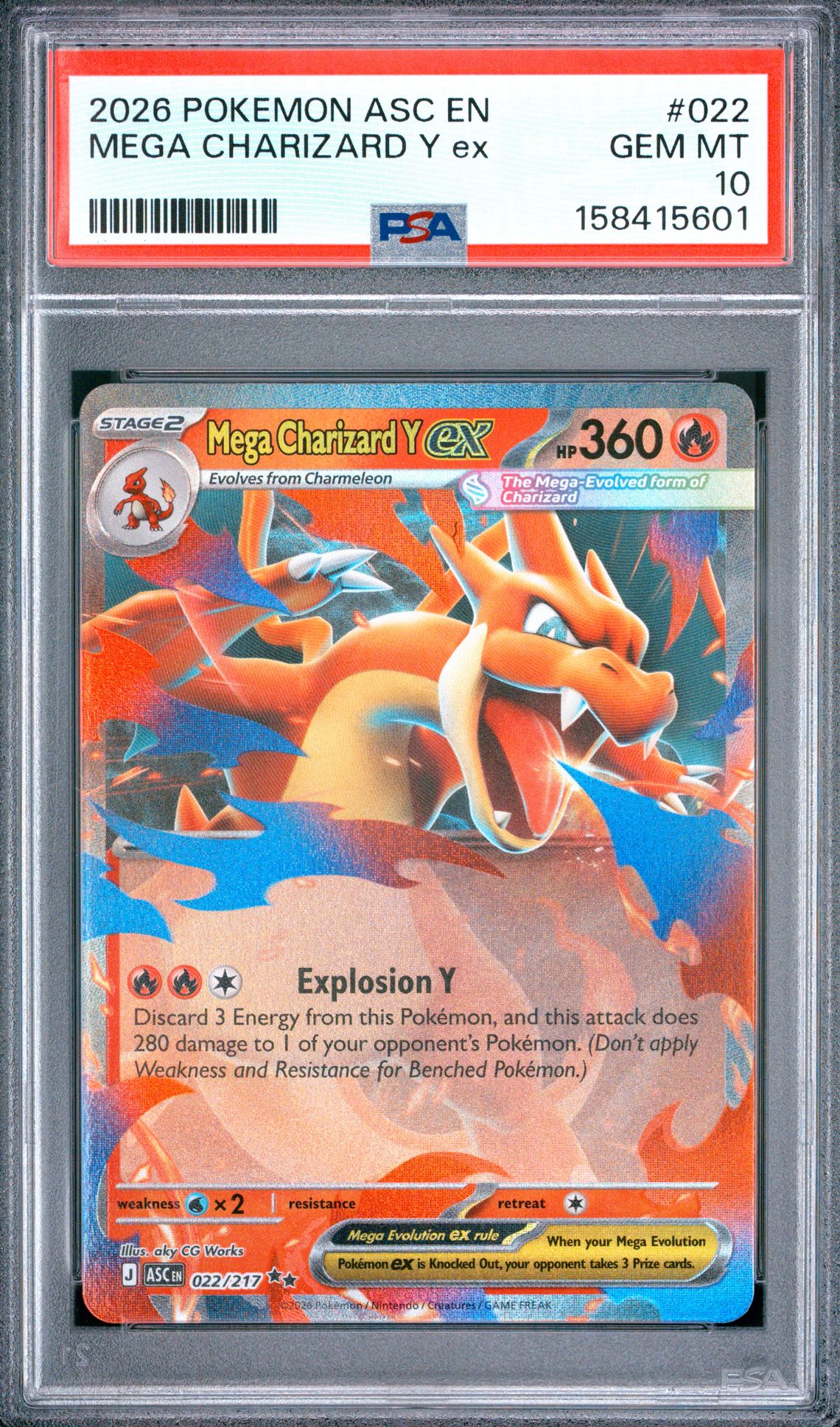 2026 Pokemon Asc En-Ascended Heroes Mega Charizard Y Ex #022 Gem Mt 10 front