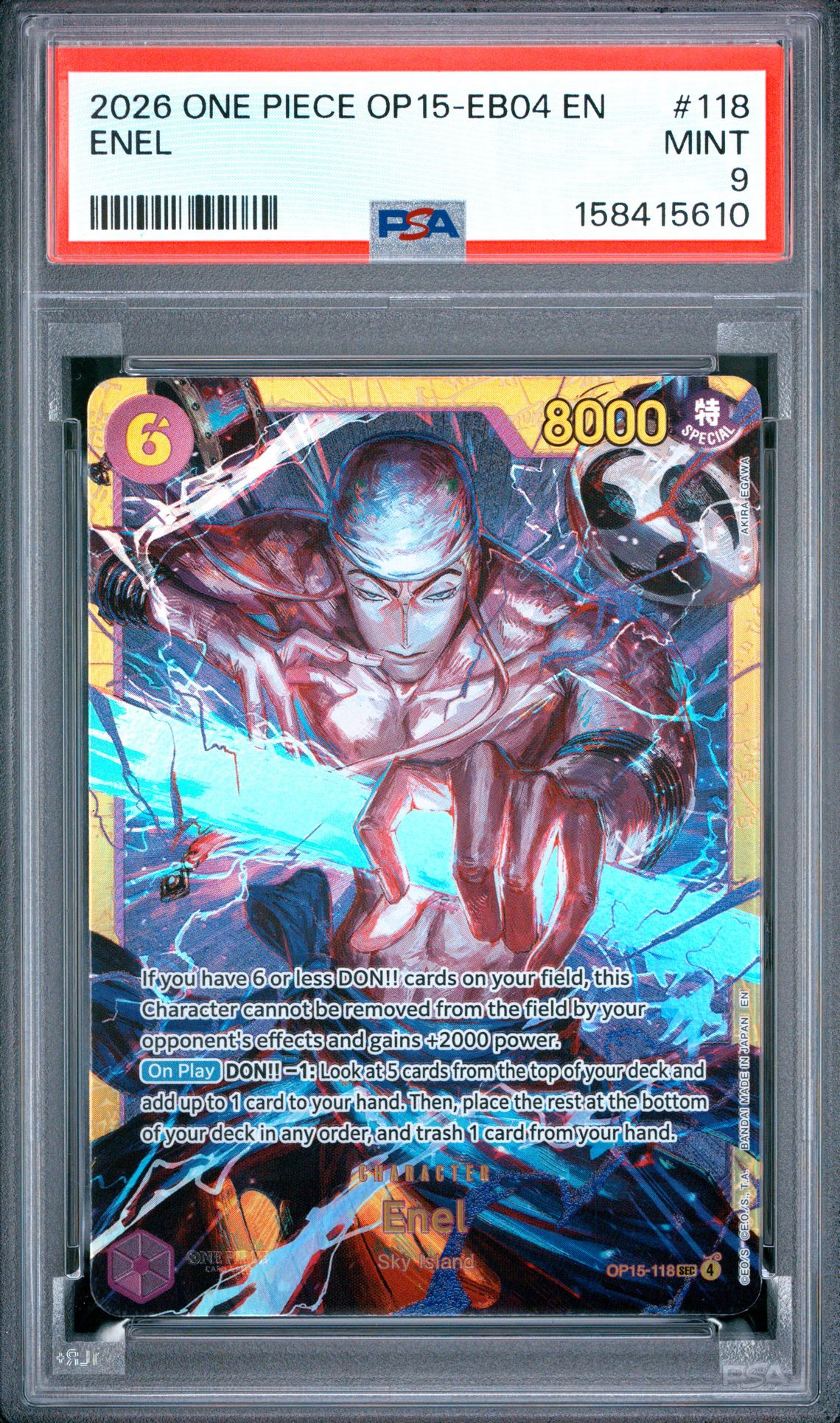2026 One Piece Op15-Eb04-Adventure On Kami's Island Enel #118 Mint 9 front